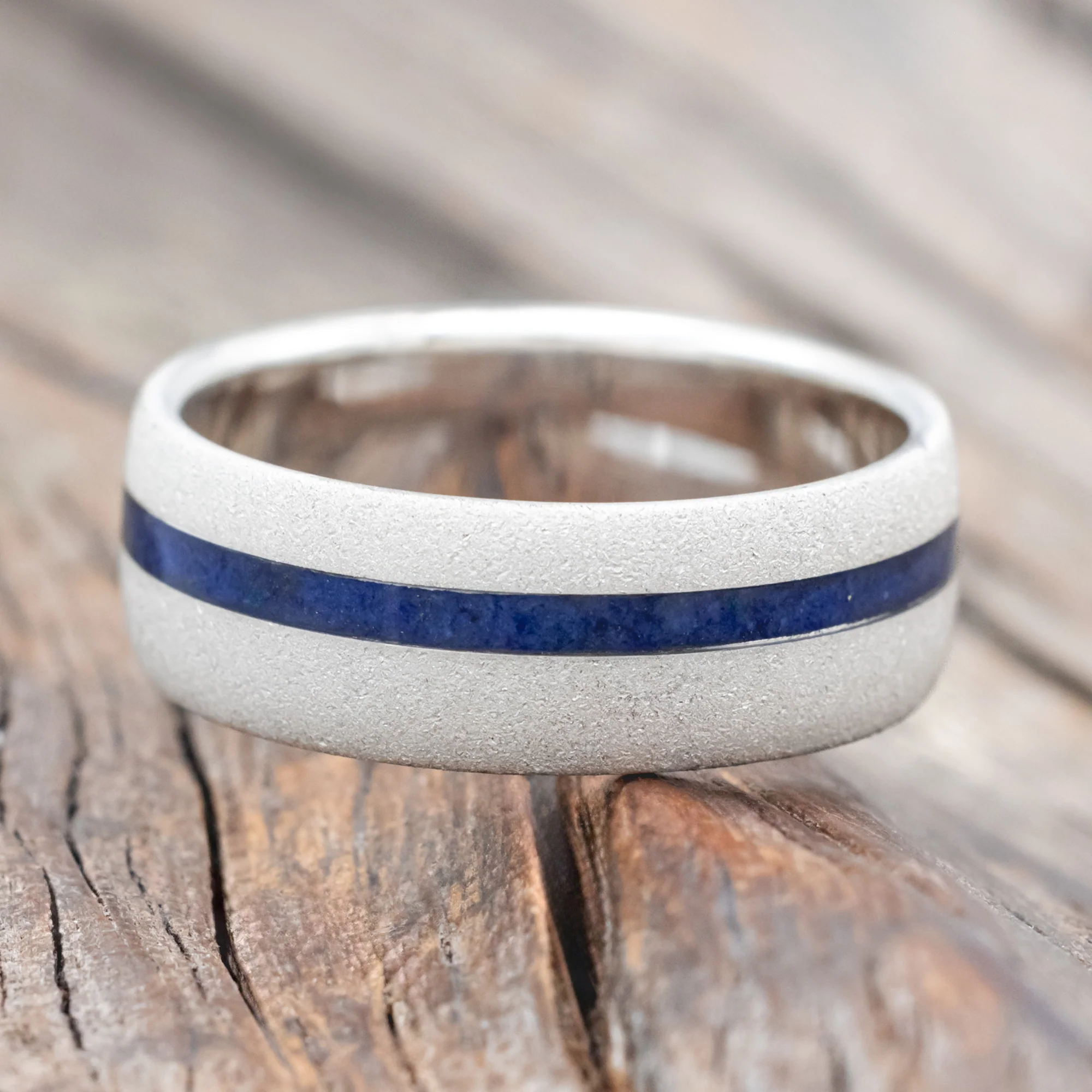 "VERTIGO" - DOMED LAPIS LAZULI WEDDING RING WITH A SANDBLASTED FINISH - Image 6