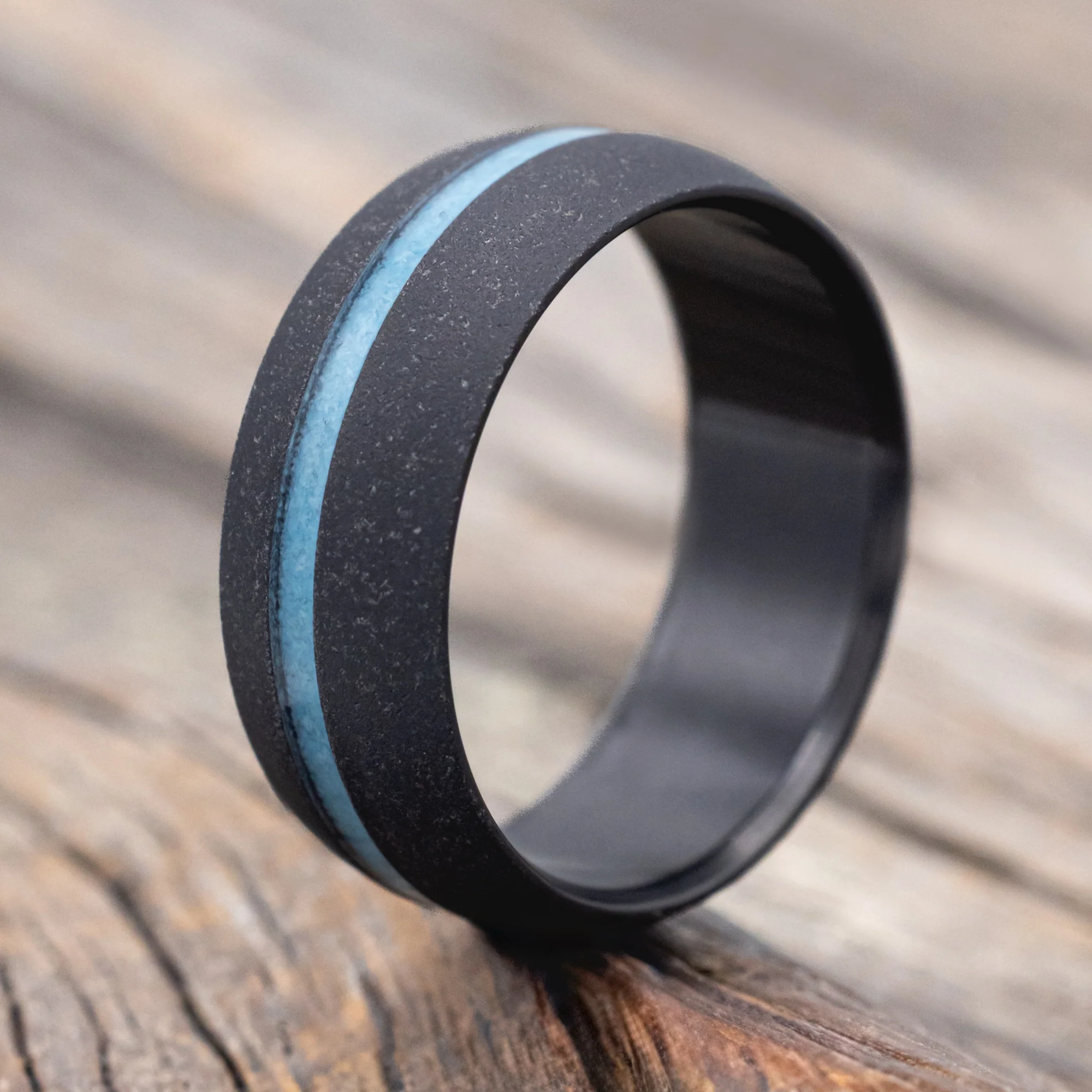 "VERTIGO" - DOMED TURQUOISE WEDDING BAND WITH SANDBLASTED FINISH - Image 5