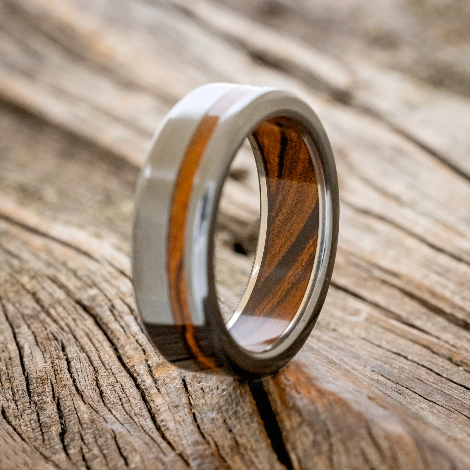"VERTIGO" - IRONWOOD LINING & INLAY WEDDING RING - Image 10