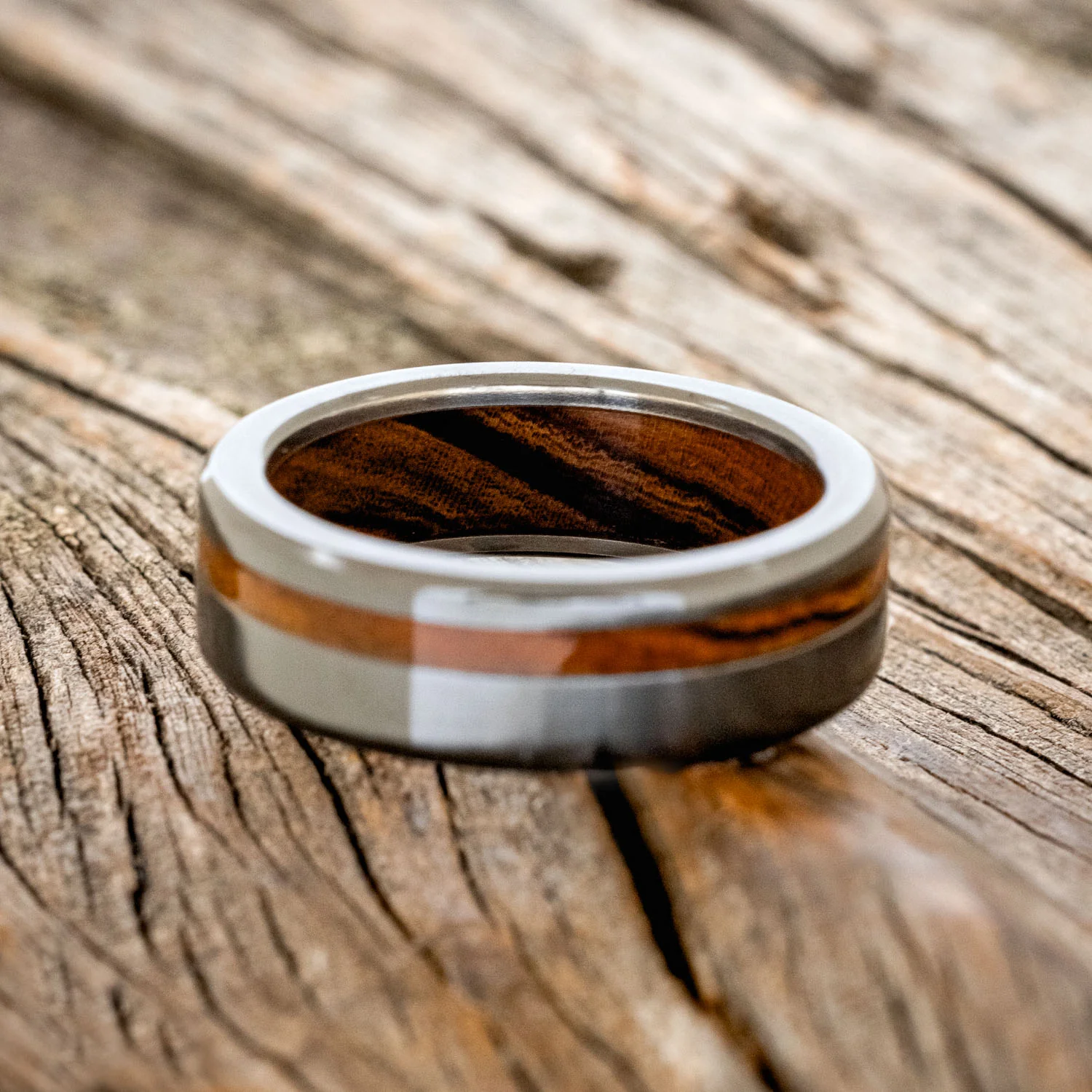 "VERTIGO" - IRONWOOD LINING & INLAY WEDDING RING - Image 12