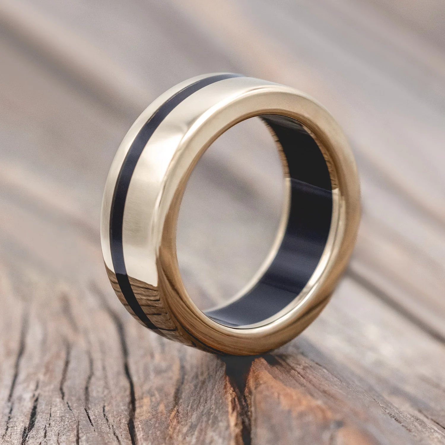 "VERTIGO" - IRONWOOD LINING & INLAY WEDDING RING - Image 13