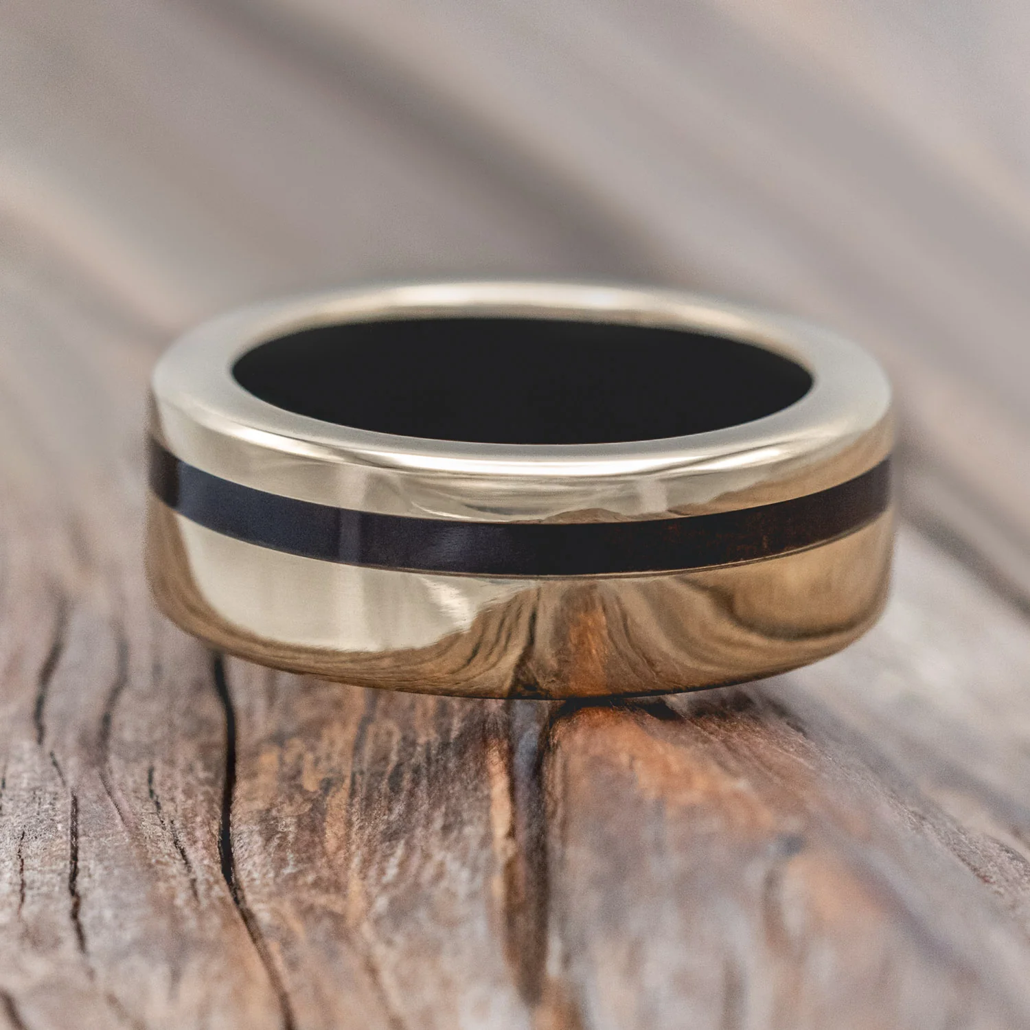 "VERTIGO" - IRONWOOD LINING & INLAY WEDDING RING - Image 14