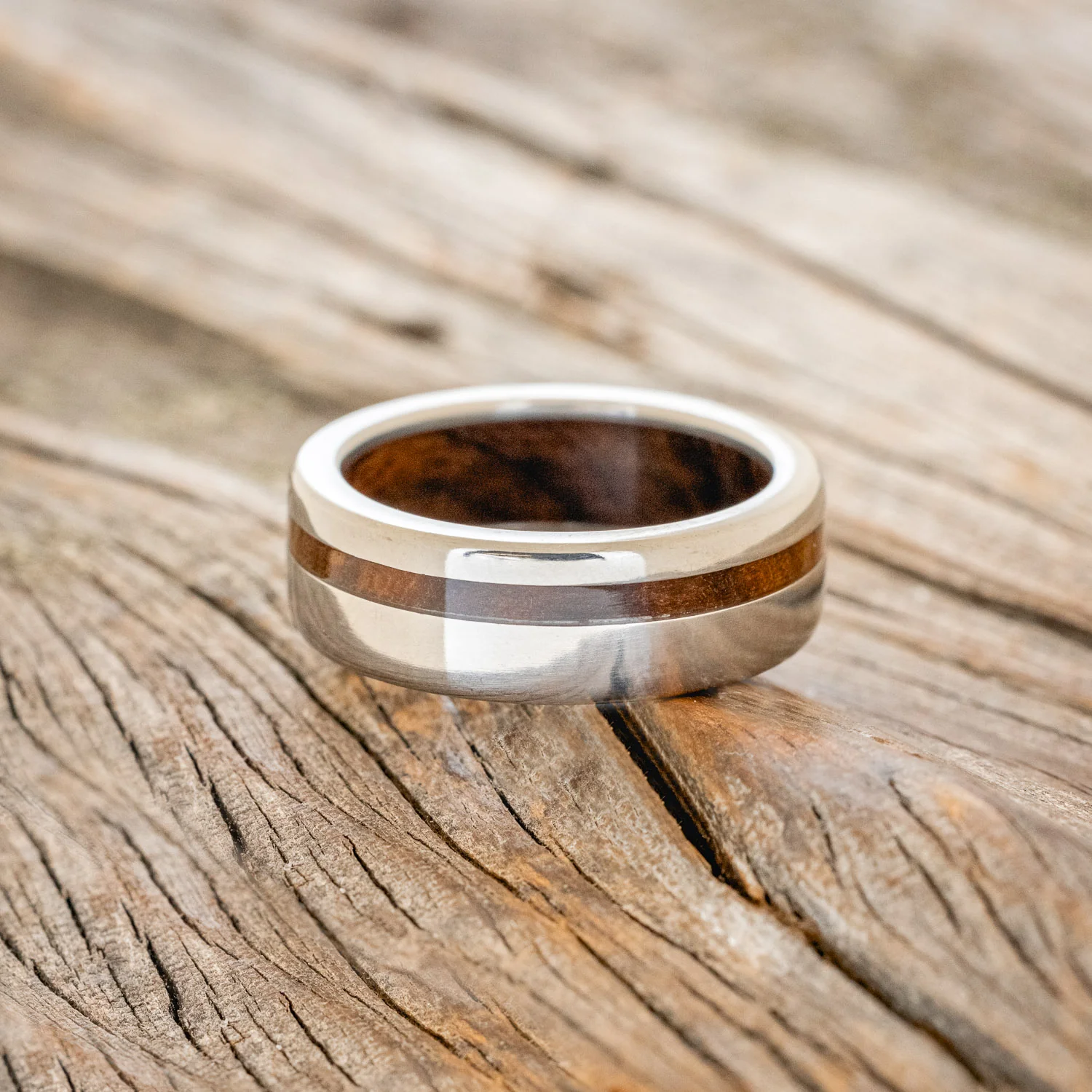 "VERTIGO" - IRONWOOD LINING & INLAY WEDDING RING - Image 3