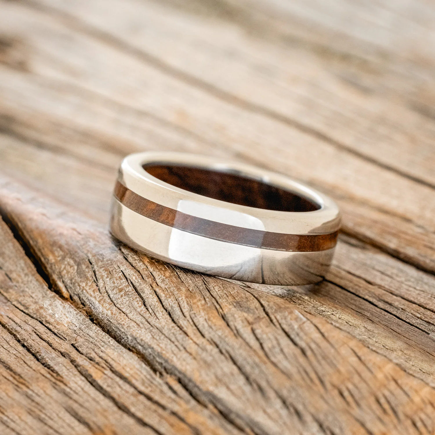 "VERTIGO" - IRONWOOD LINING & INLAY WEDDING RING - Image 5