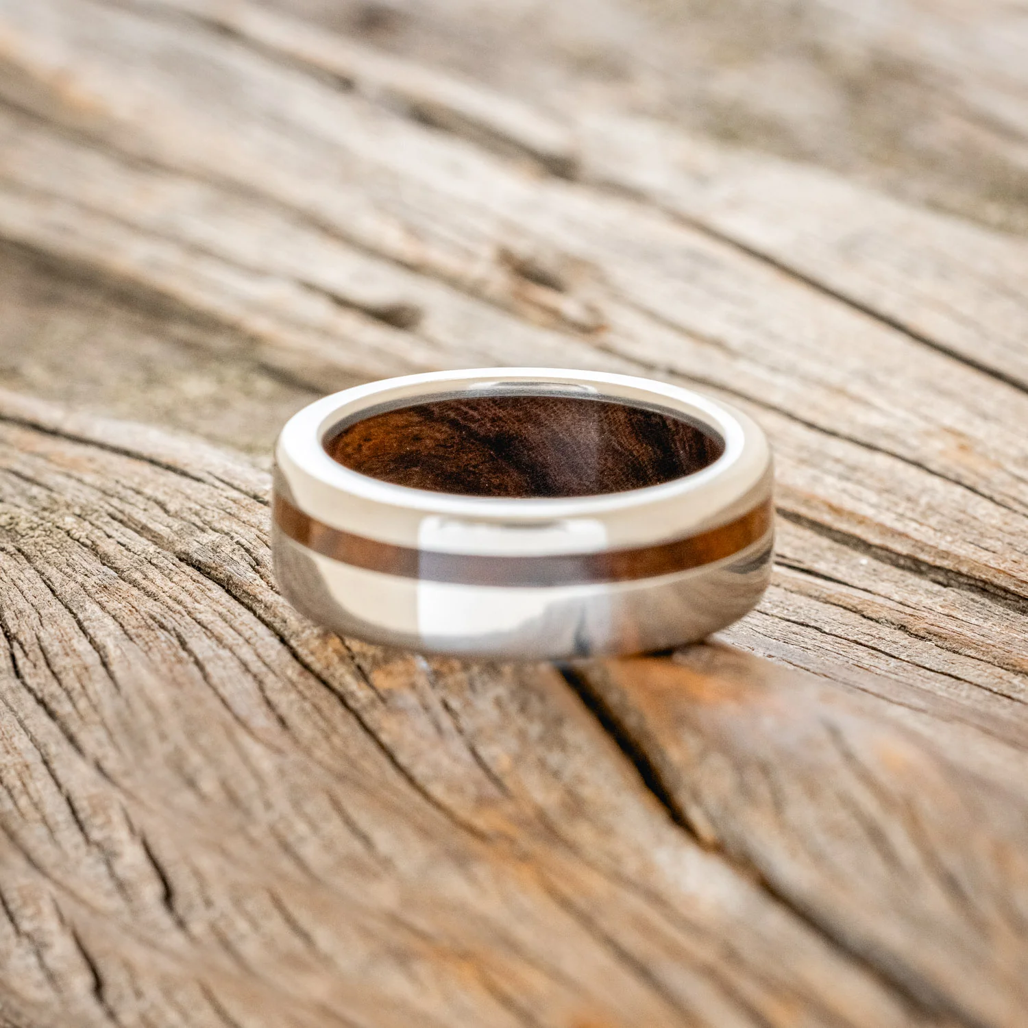 "VERTIGO" - IRONWOOD LINING & INLAY WEDDING RING - Image 6