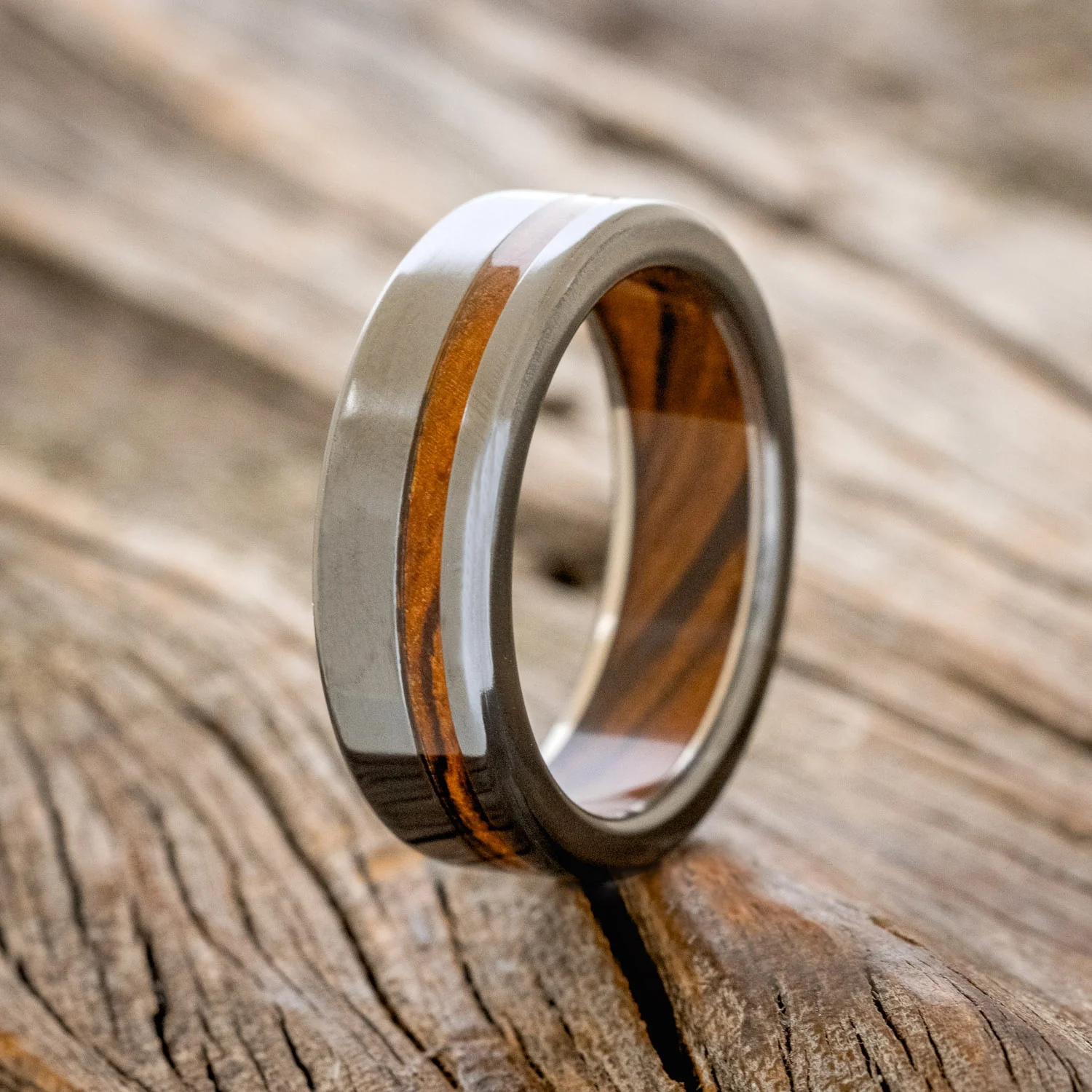 "VERTIGO" - IRONWOOD LINING & INLAY WEDDING RING - Image 7