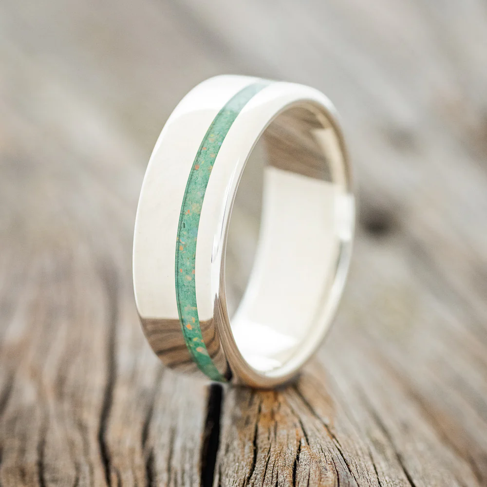 "VERTIGO" - MALACHITE & OPAL MIXED INLAY WEDDING BAND - Image 10