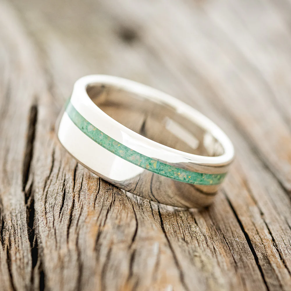 "VERTIGO" - MALACHITE & OPAL MIXED INLAY WEDDING BAND - Image 11