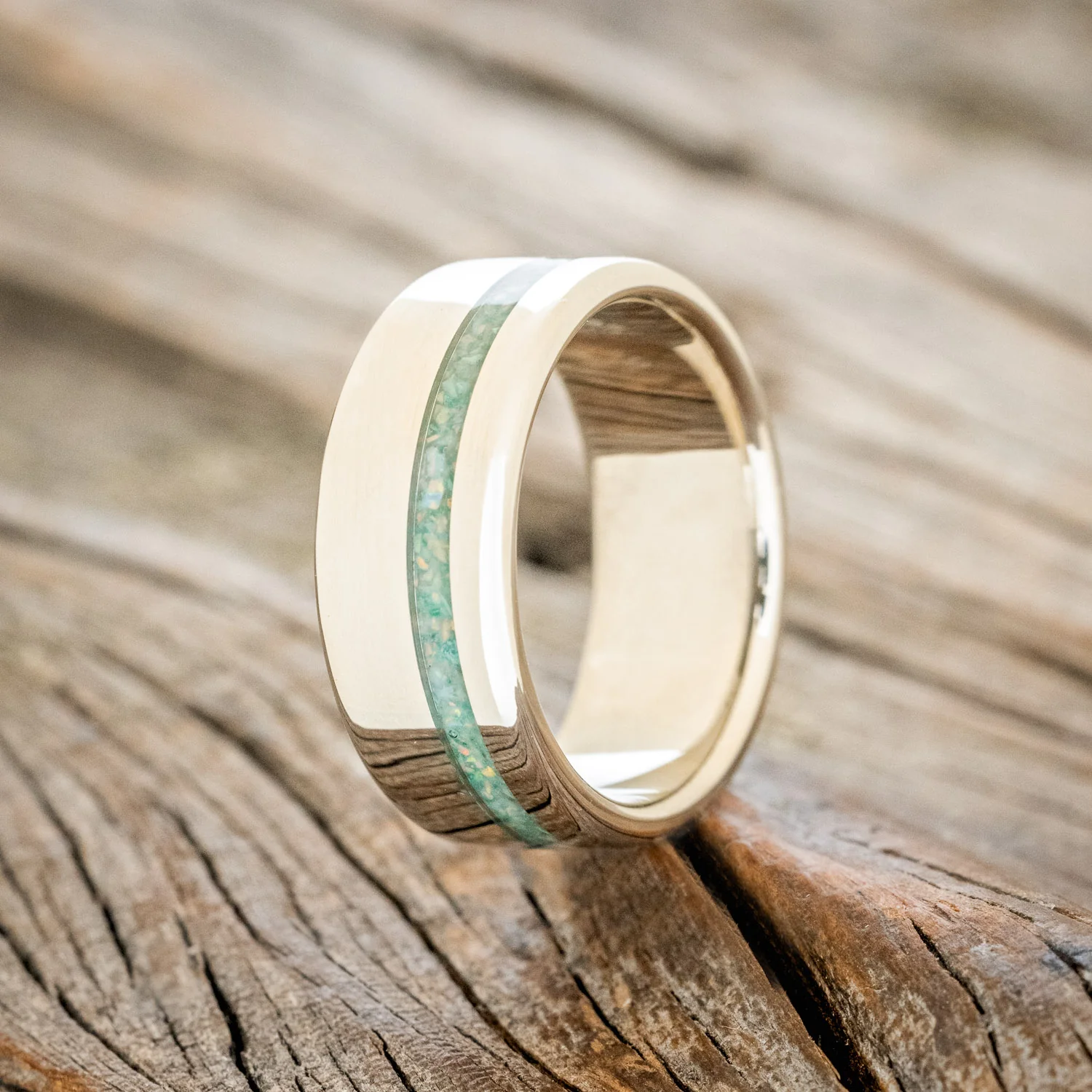"VERTIGO" - MALACHITE & OPAL MIXED INLAY WEDDING BAND - Image 13
