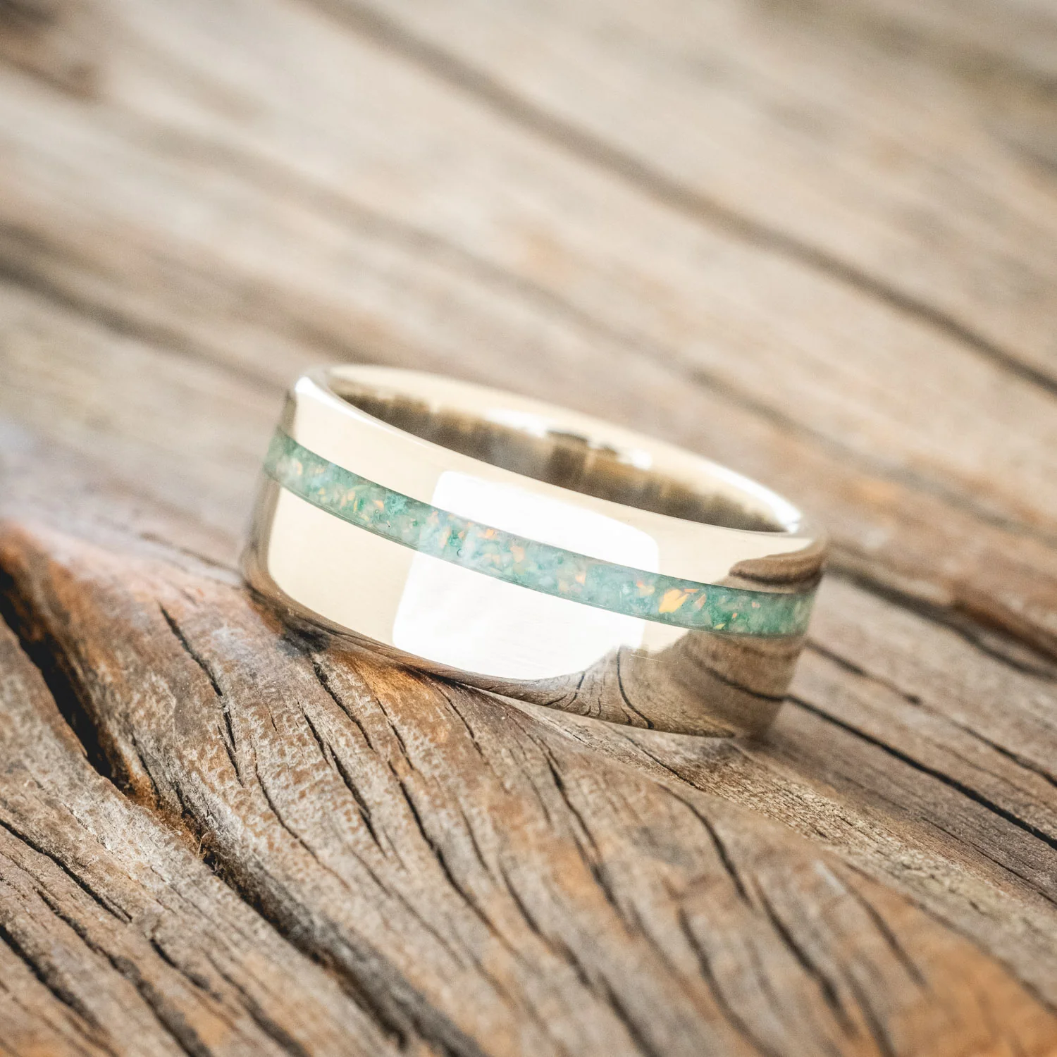 "VERTIGO" - MALACHITE & OPAL MIXED INLAY WEDDING BAND - Image 14