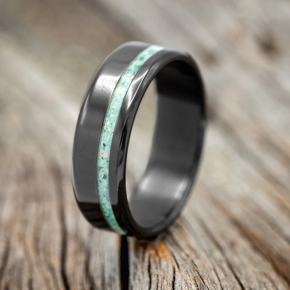 "VERTIGO" - MALACHITE & OPAL MIXED INLAY WEDDING BAND - Image 4