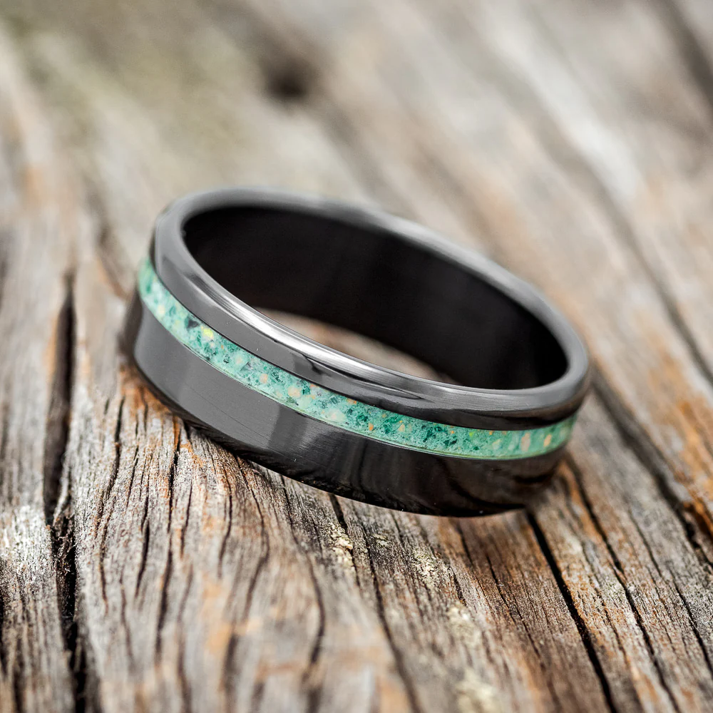 "VERTIGO" - MALACHITE & OPAL MIXED INLAY WEDDING BAND - Image 5
