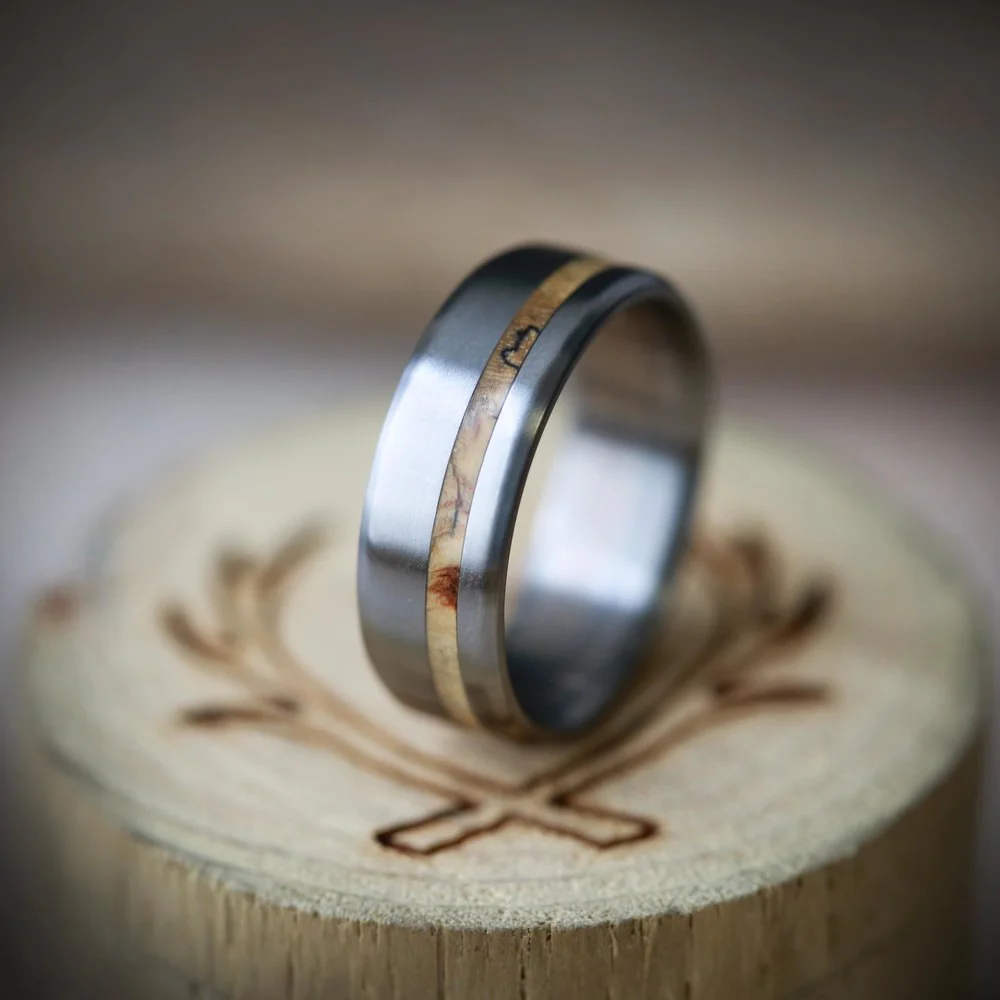 "VERTIGO" - OFFSET SPALTED MAPLE WEDDING BAND - Image 10