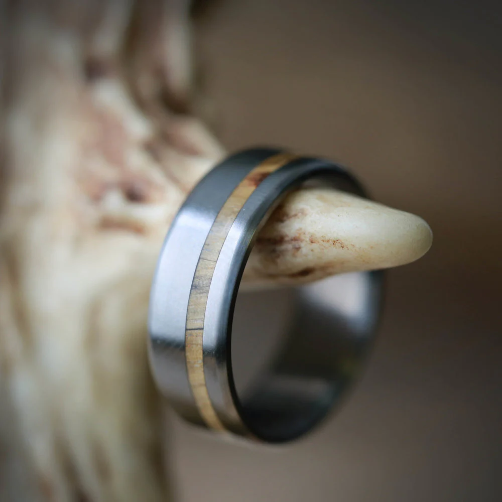 "VERTIGO" - OFFSET SPALTED MAPLE WEDDING BAND - Image 14