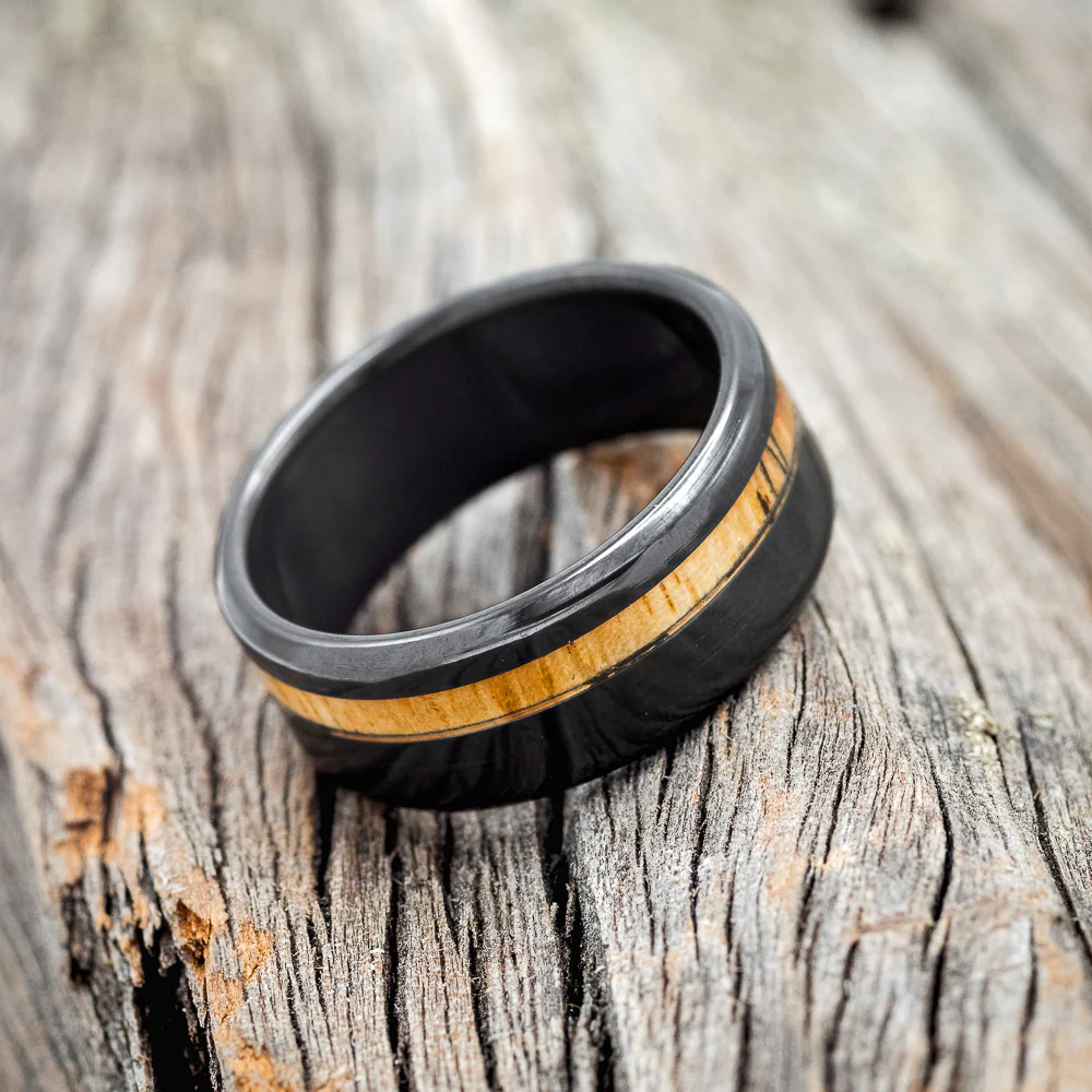 "VERTIGO" - OFFSET SPALTED MAPLE WEDDING BAND - Image 3