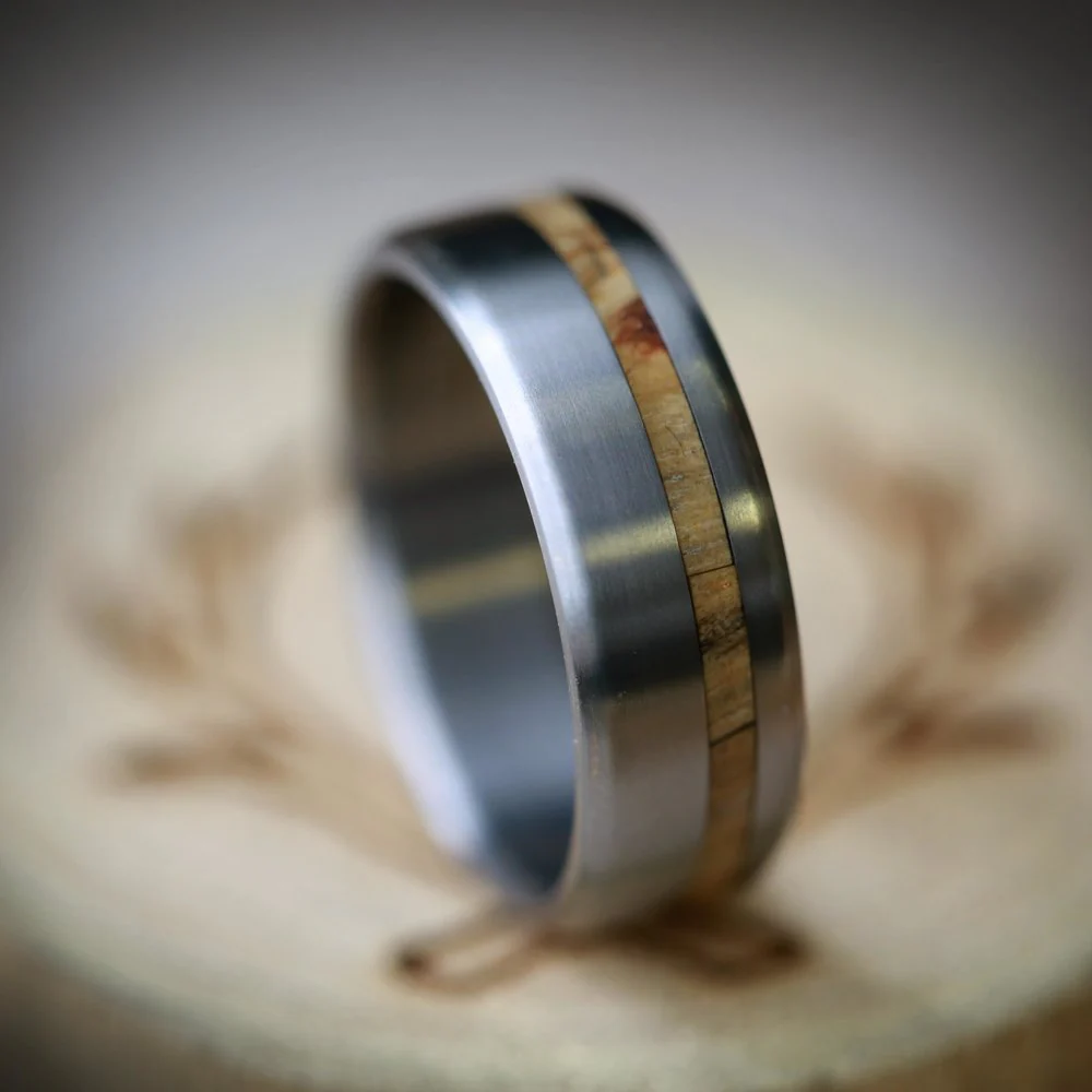 "VERTIGO" - OFFSET SPALTED MAPLE WEDDING BAND - Image 8
