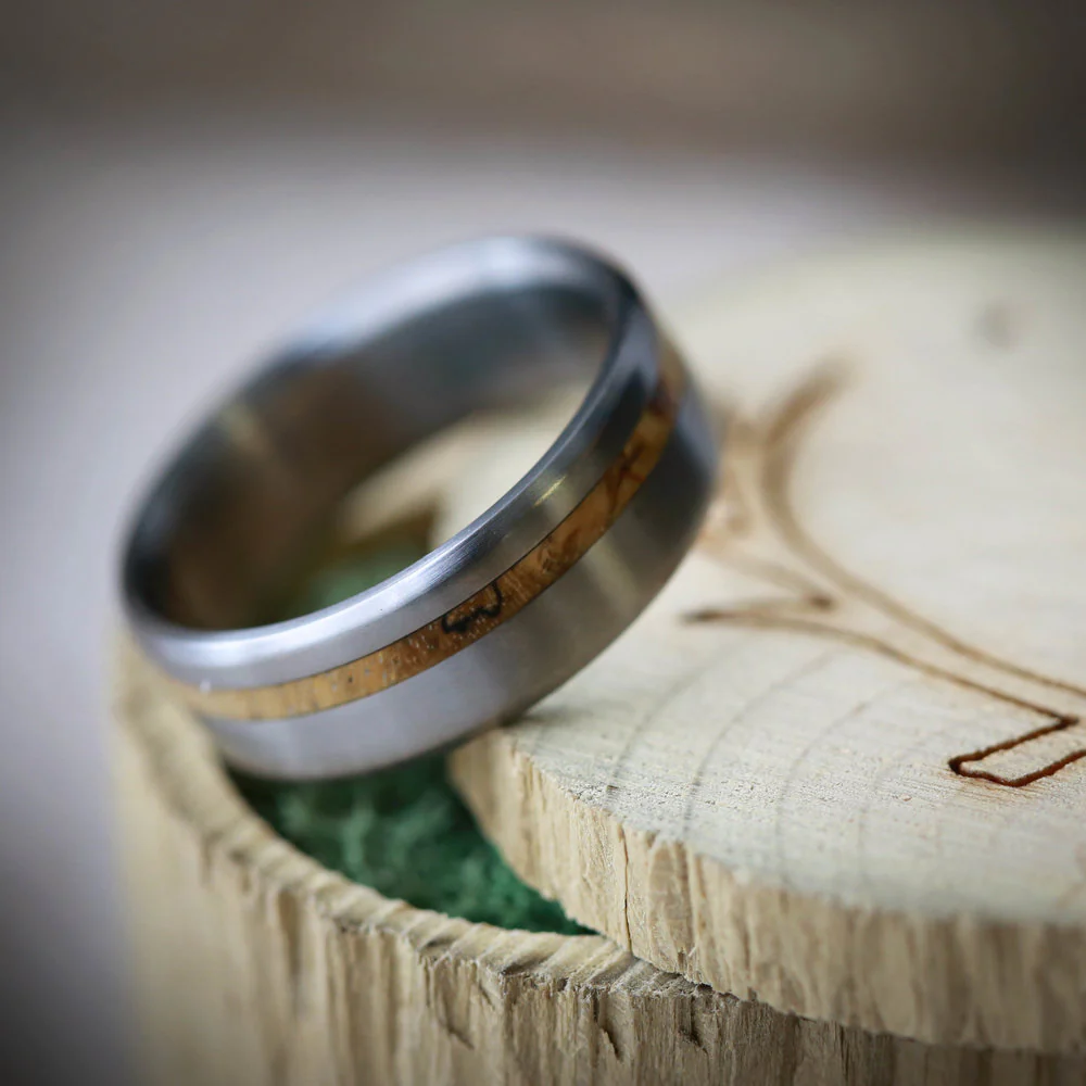 "VERTIGO" - OFFSET SPALTED MAPLE WEDDING BAND - Image 9