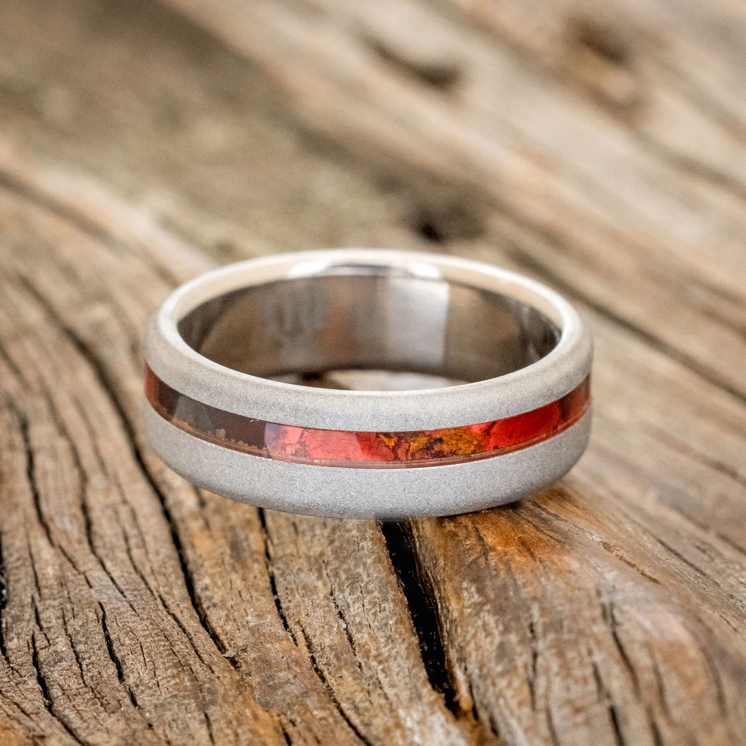 "VERTIGO" - RED PATINA COPPER WEDDING BAND WITH A SANDBLASTED FINISH - Image 3