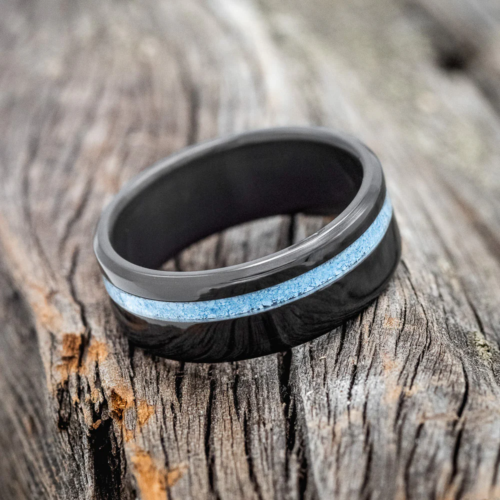 "VERTIGO" - TURQUOISE INLAY WEDDING BAND - Image 10