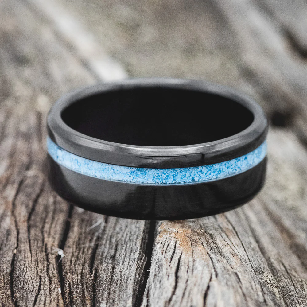 "VERTIGO" - TURQUOISE INLAY WEDDING BAND - Image 11