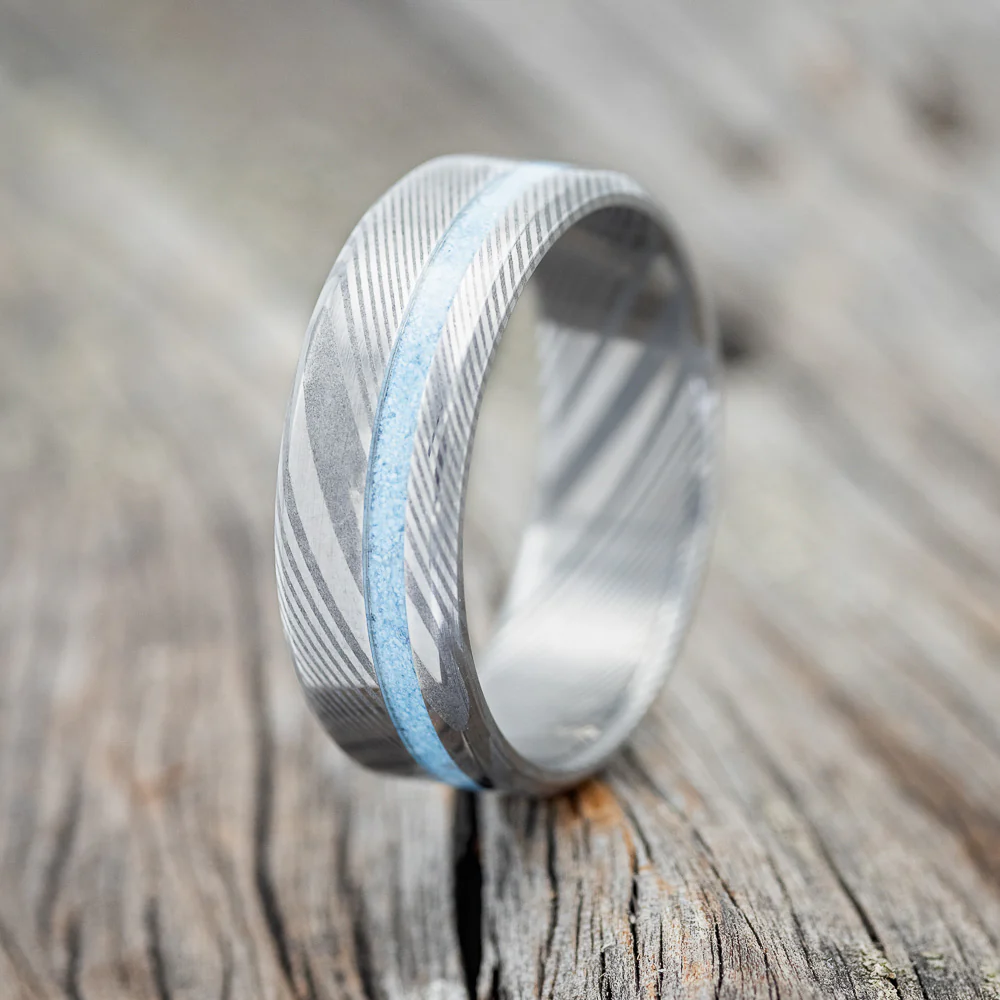 "VERTIGO" - TURQUOISE INLAY WEDDING BAND - Image 12