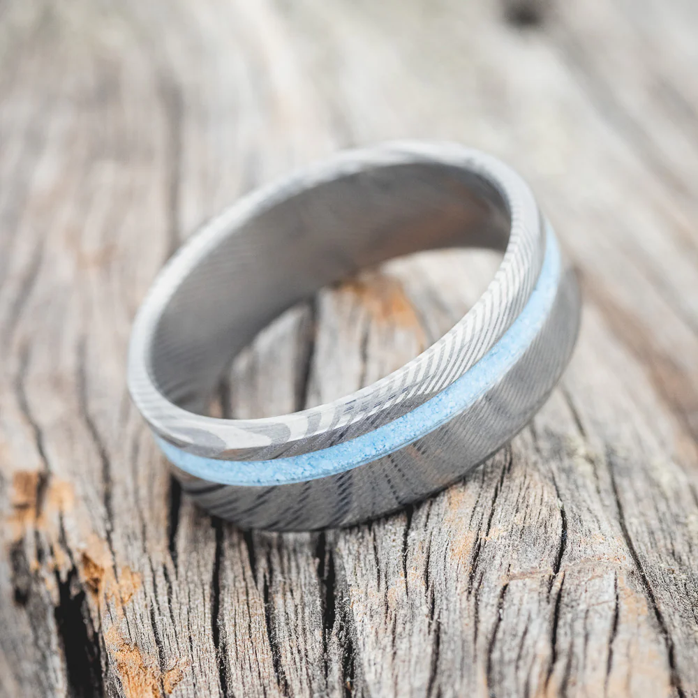"VERTIGO" - TURQUOISE INLAY WEDDING BAND - Image 14