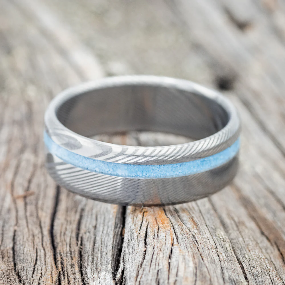 "VERTIGO" - TURQUOISE INLAY WEDDING BAND - Image 15