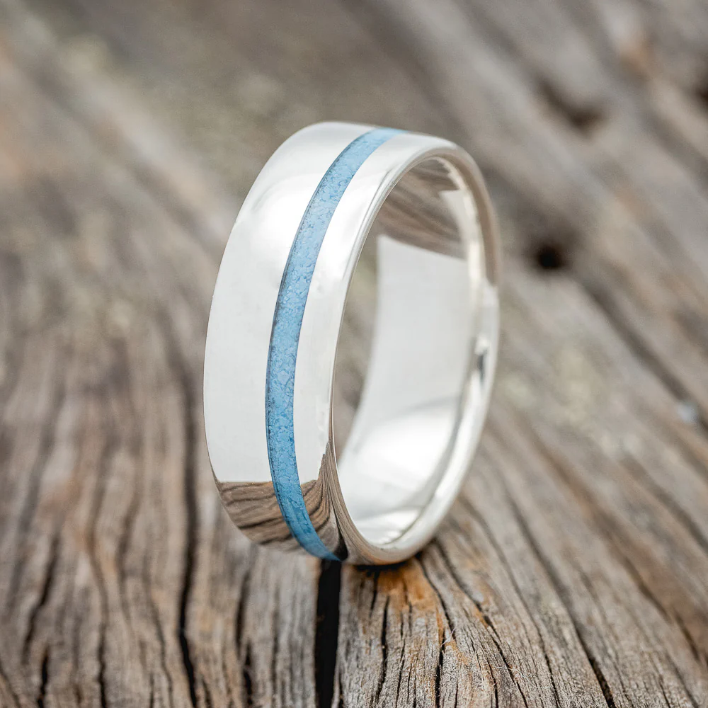 "VERTIGO" - TURQUOISE INLAY WEDDING BAND - Image 16
