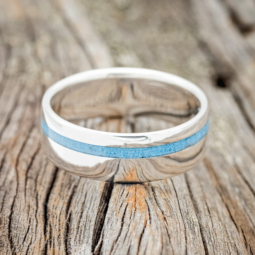 "VERTIGO" - TURQUOISE INLAY WEDDING BAND - Image 18