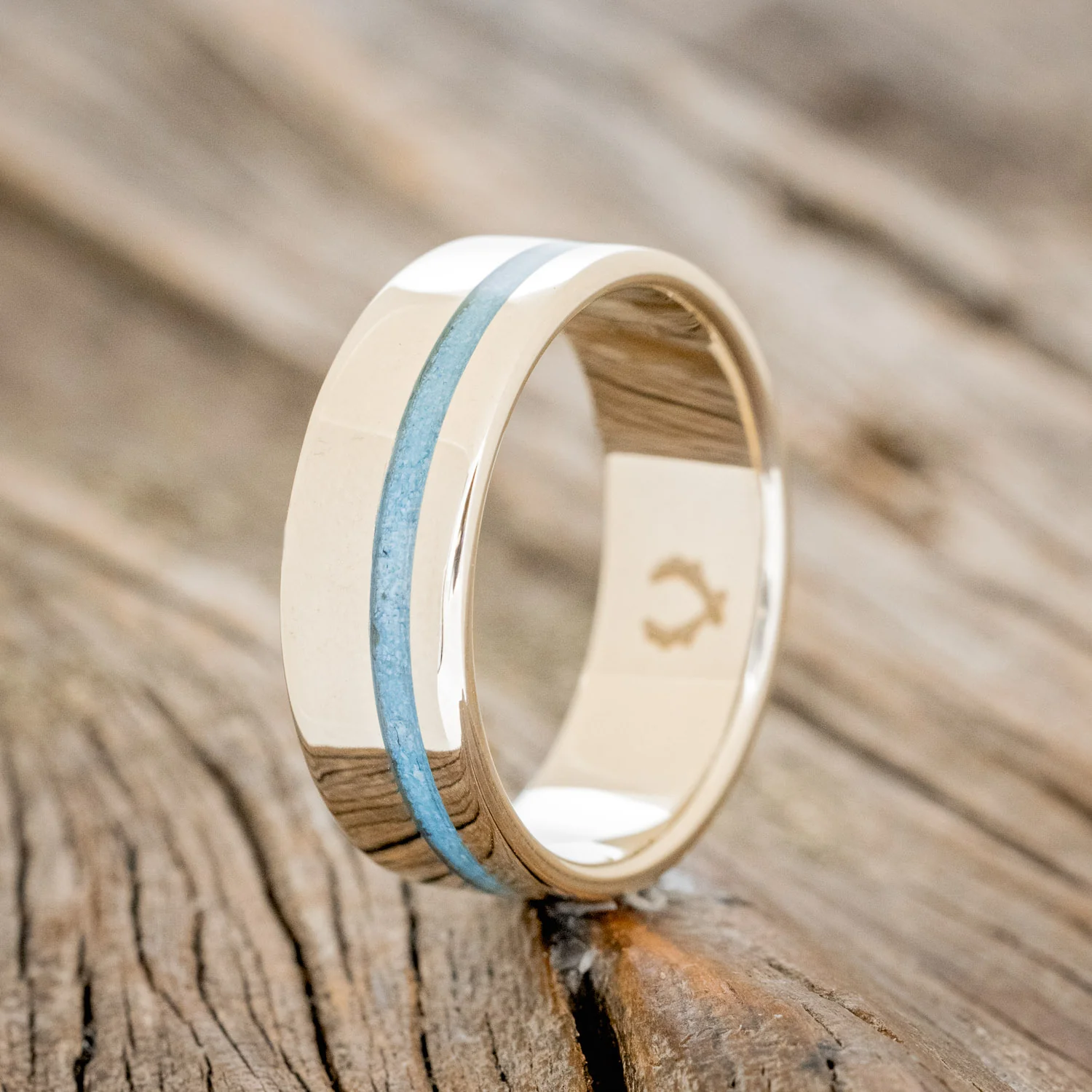 "VERTIGO" - TURQUOISE INLAY WEDDING BAND - Image 19