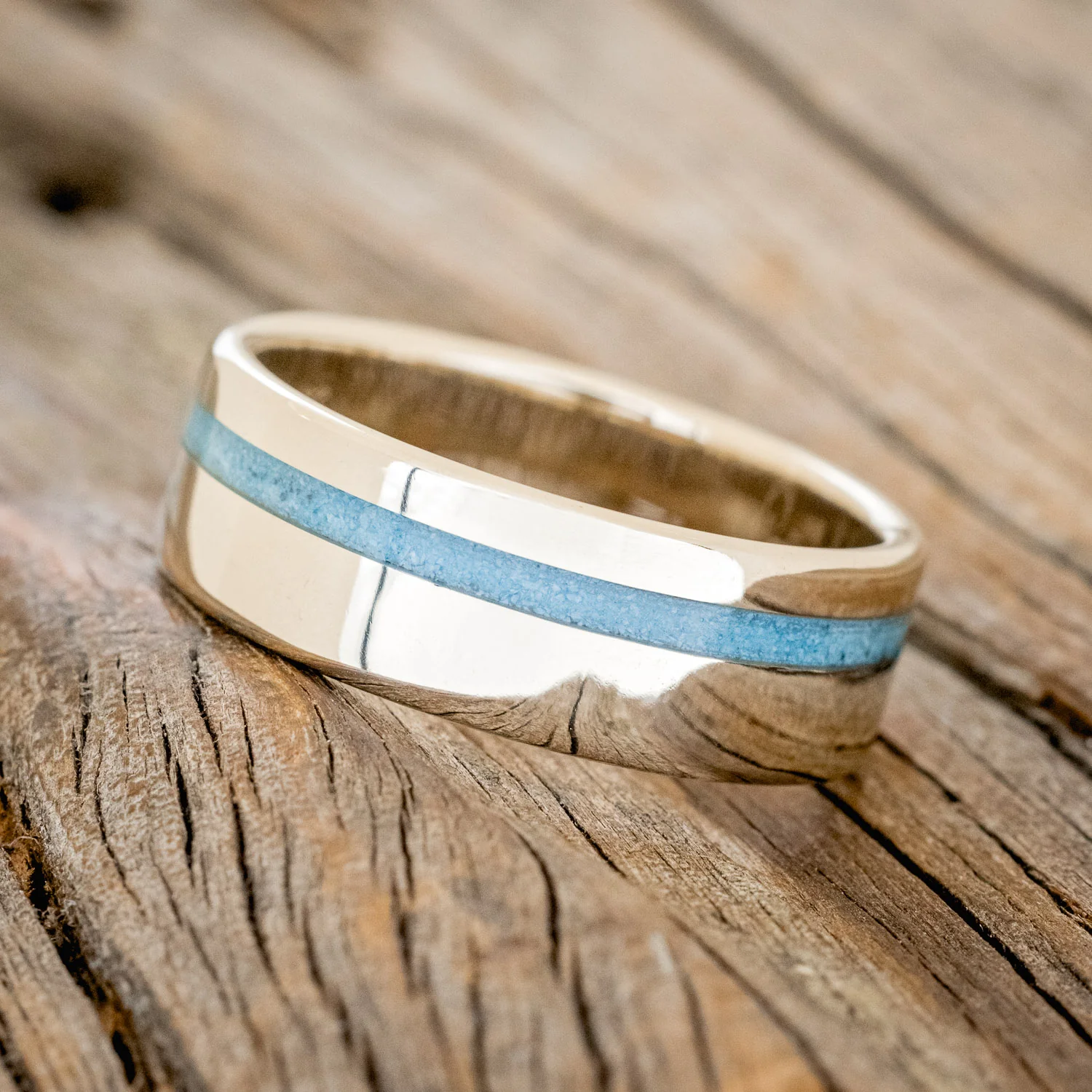 "VERTIGO" - TURQUOISE INLAY WEDDING BAND - Image 20