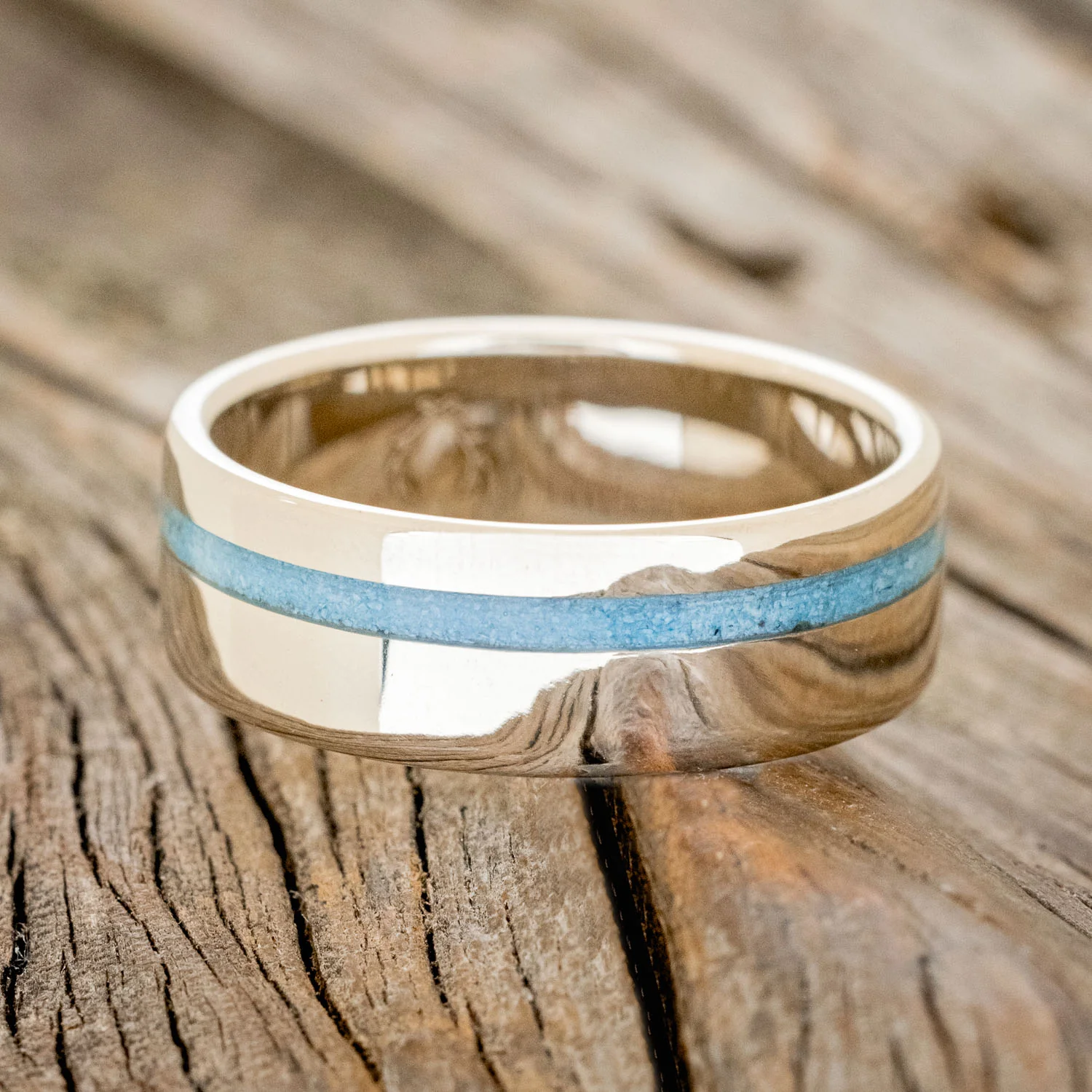 "VERTIGO" - TURQUOISE INLAY WEDDING BAND - Image 21