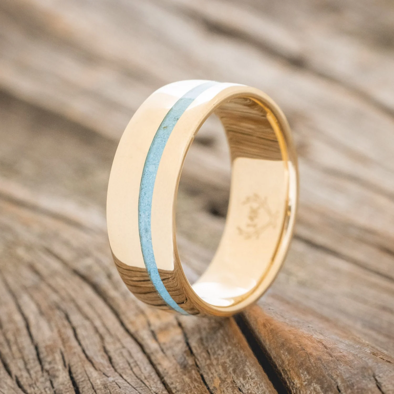 "VERTIGO" - TURQUOISE INLAY WEDDING BAND - Image 22