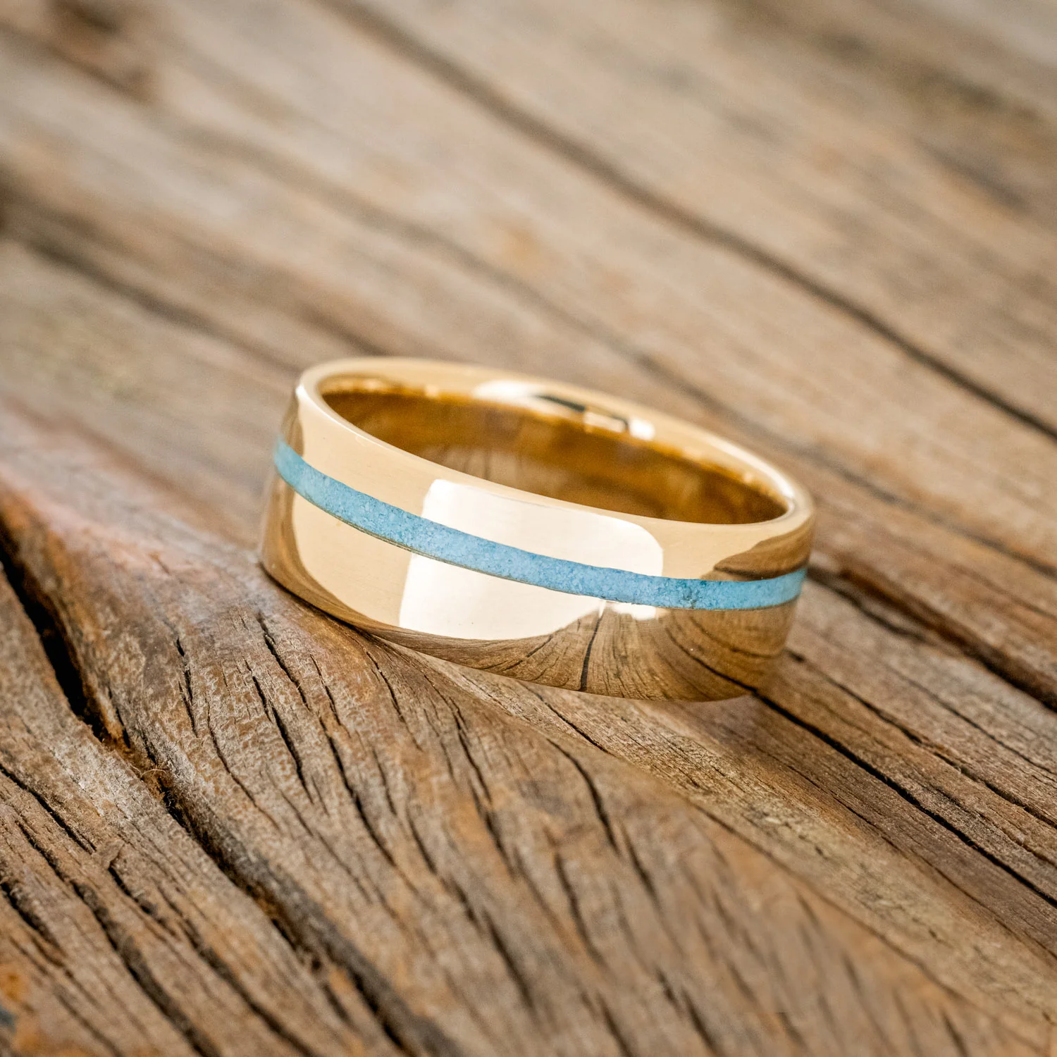 "VERTIGO" - TURQUOISE INLAY WEDDING BAND - Image 23
