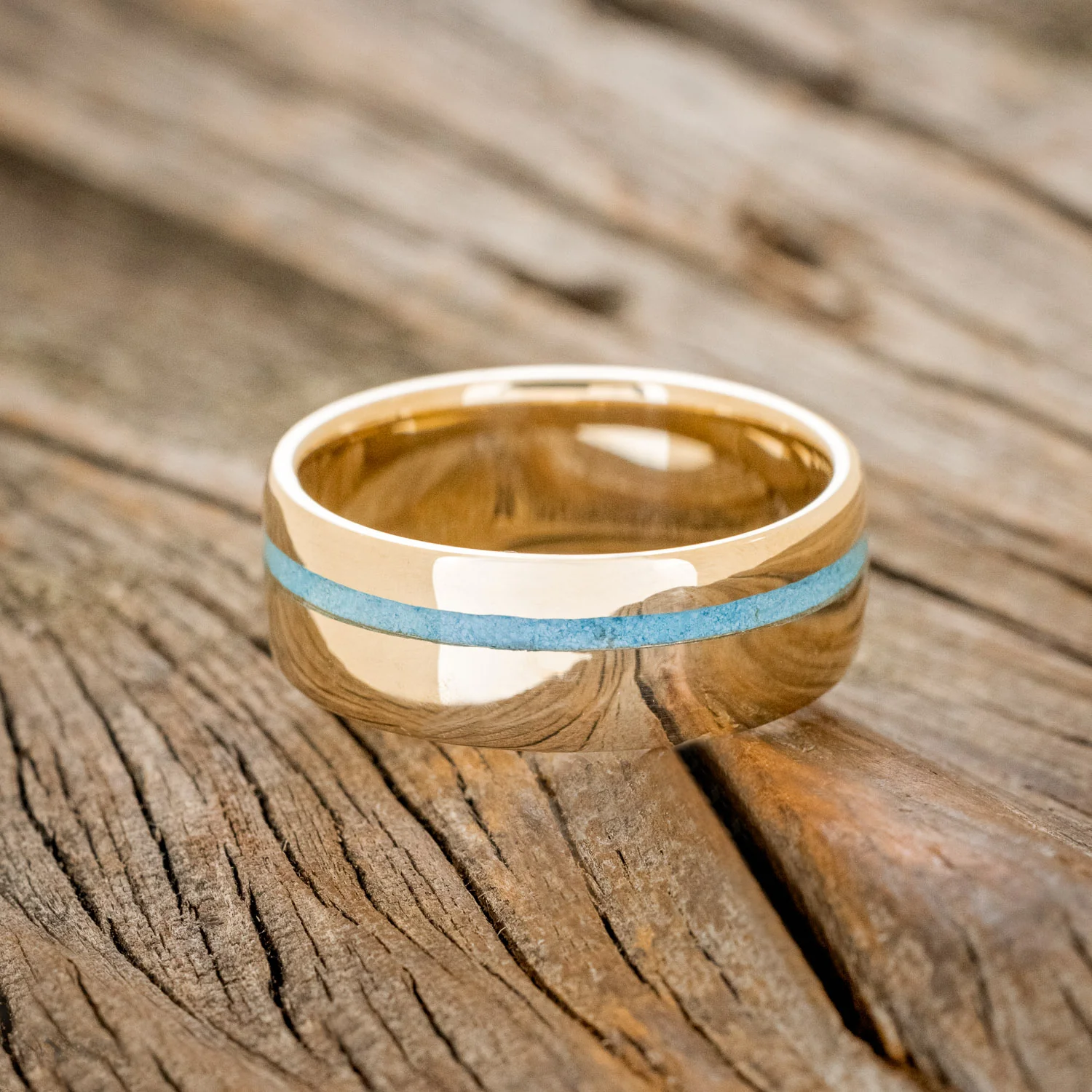 "VERTIGO" - TURQUOISE INLAY WEDDING BAND - Image 24