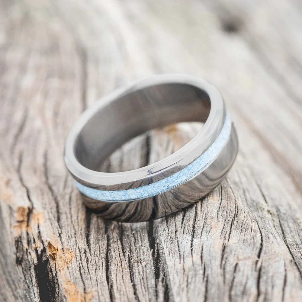 "VERTIGO" - TURQUOISE INLAY WEDDING BAND - Image 3