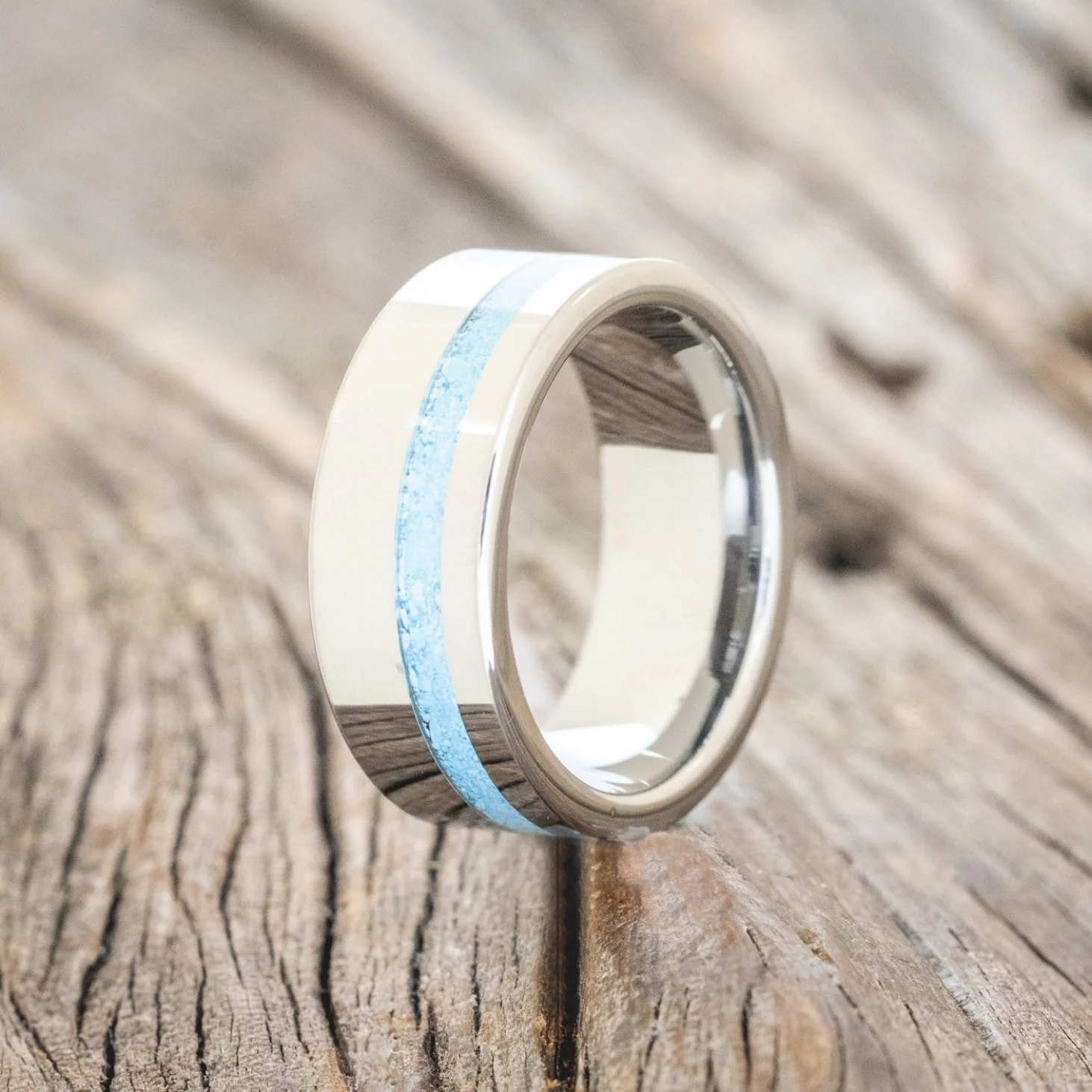 "VERTIGO" - TURQUOISE INLAY WEDDING BAND - Image 4
