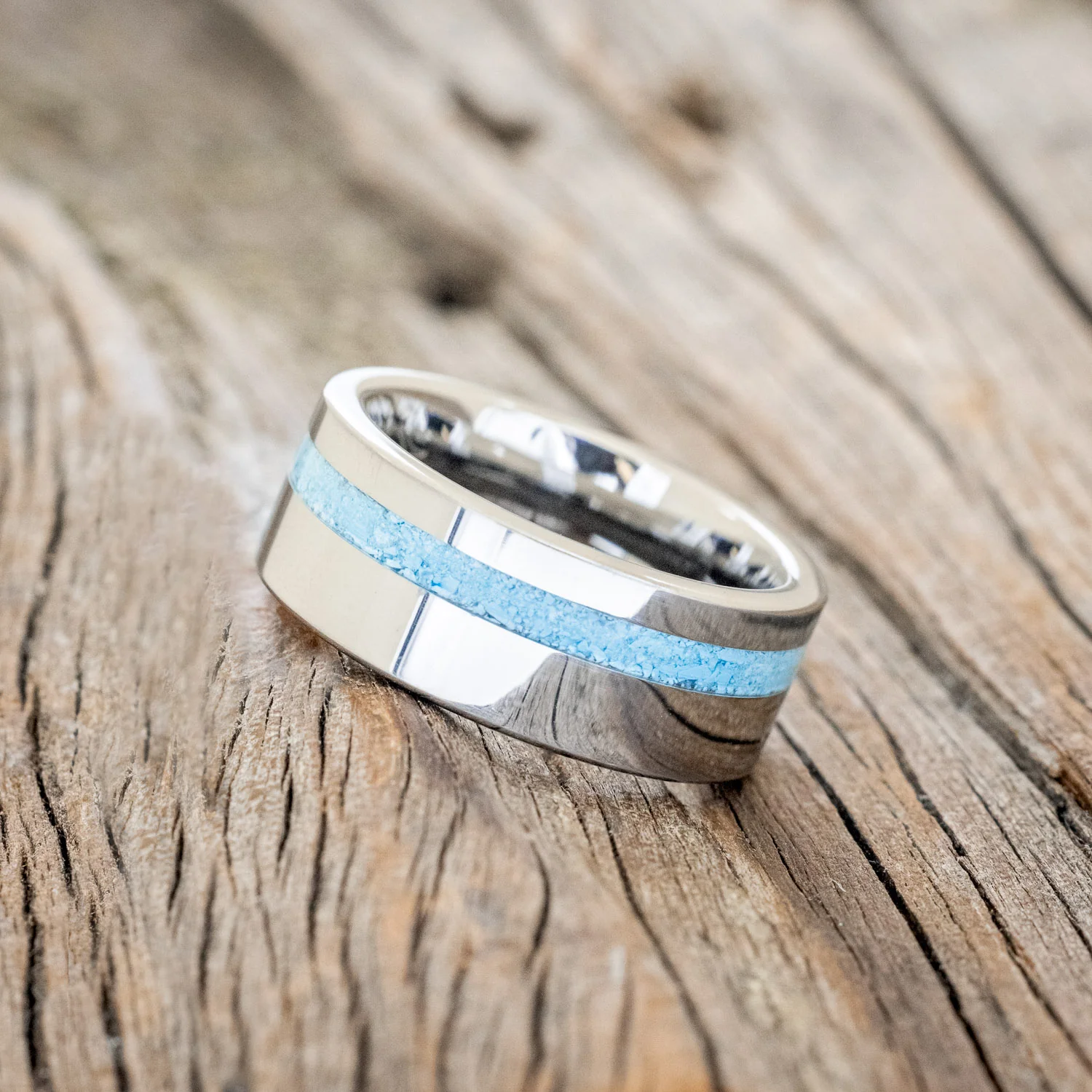 "VERTIGO" - TURQUOISE INLAY WEDDING BAND - Image 5