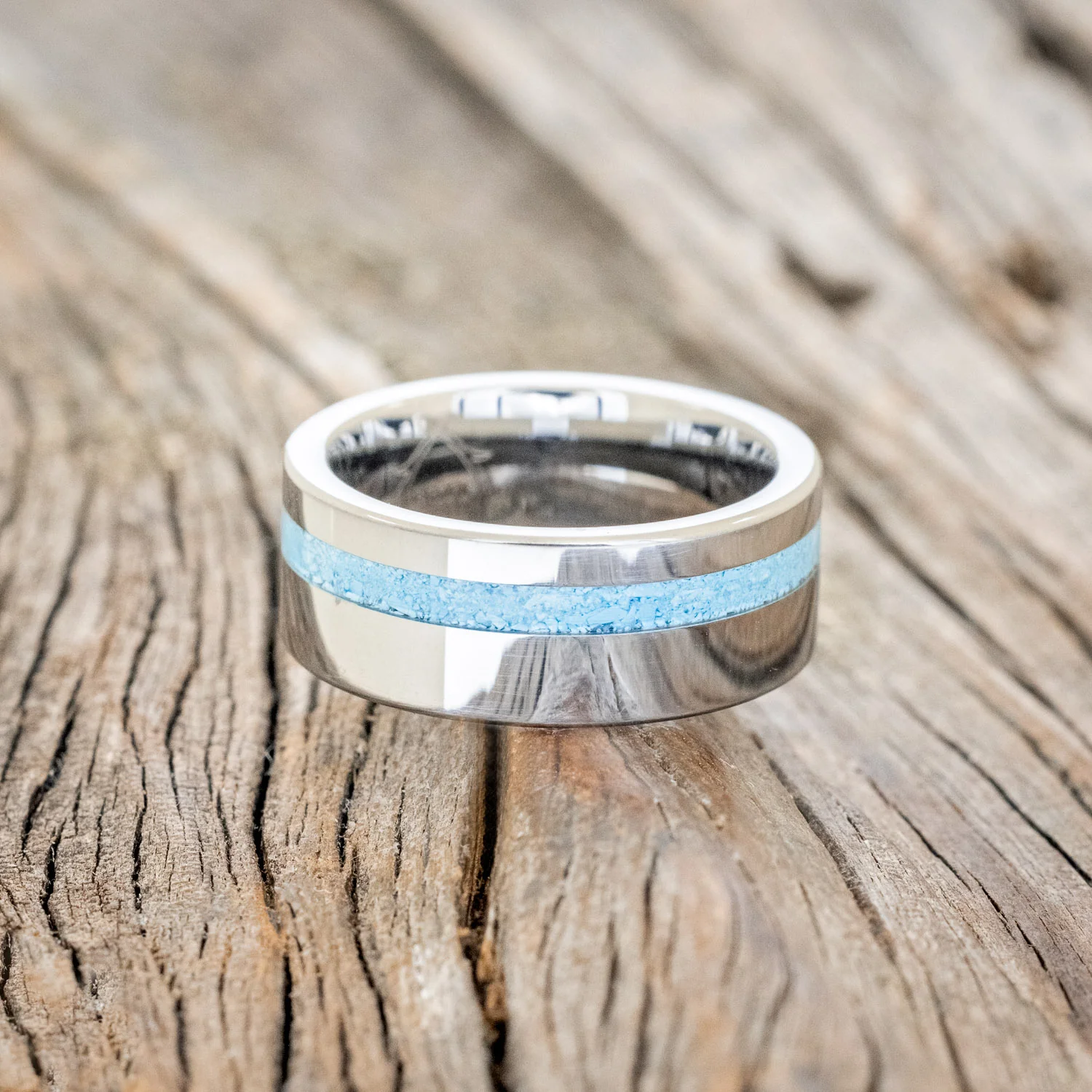 "VERTIGO" - TURQUOISE INLAY WEDDING BAND - Image 6