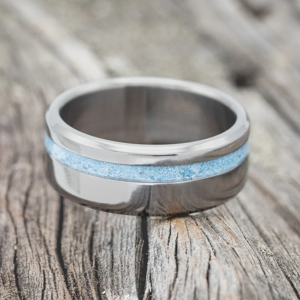 "VERTIGO" - TURQUOISE INLAY WEDDING BAND - Image 7