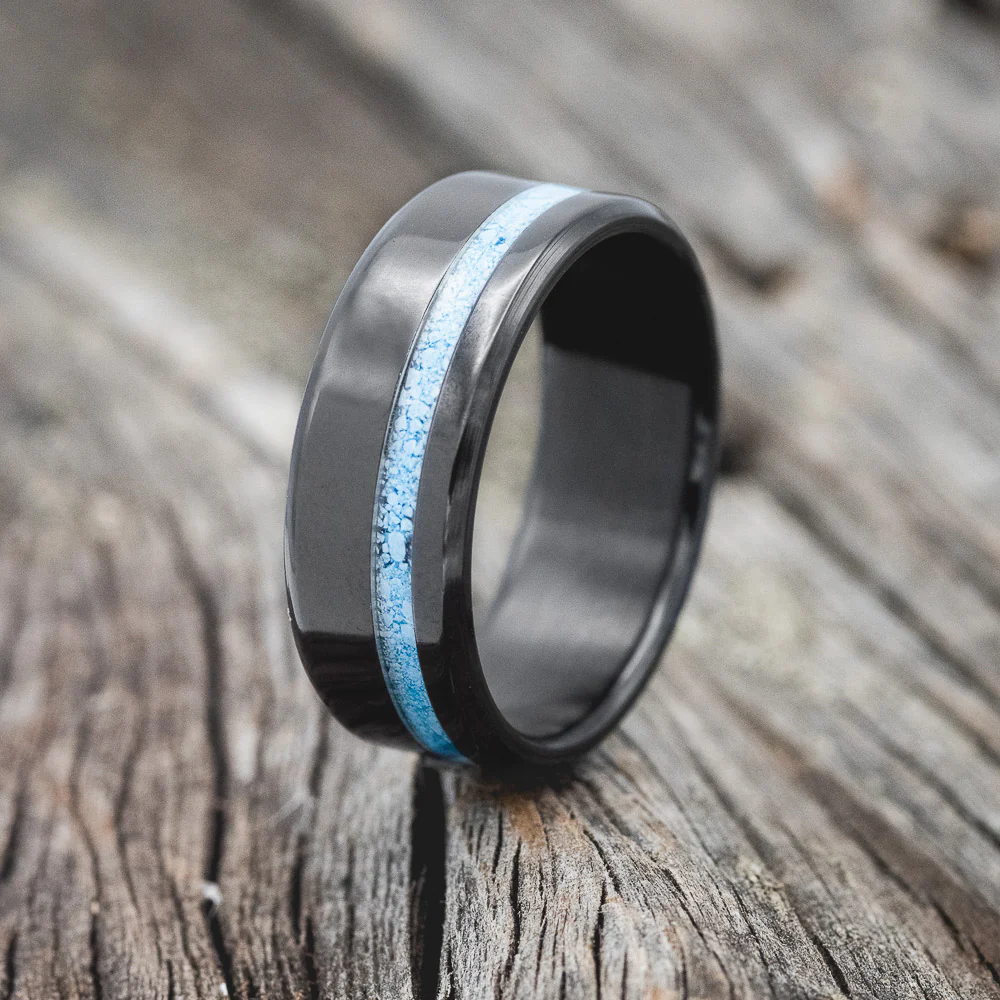 "VERTIGO" - TURQUOISE INLAY WEDDING BAND - Image 8