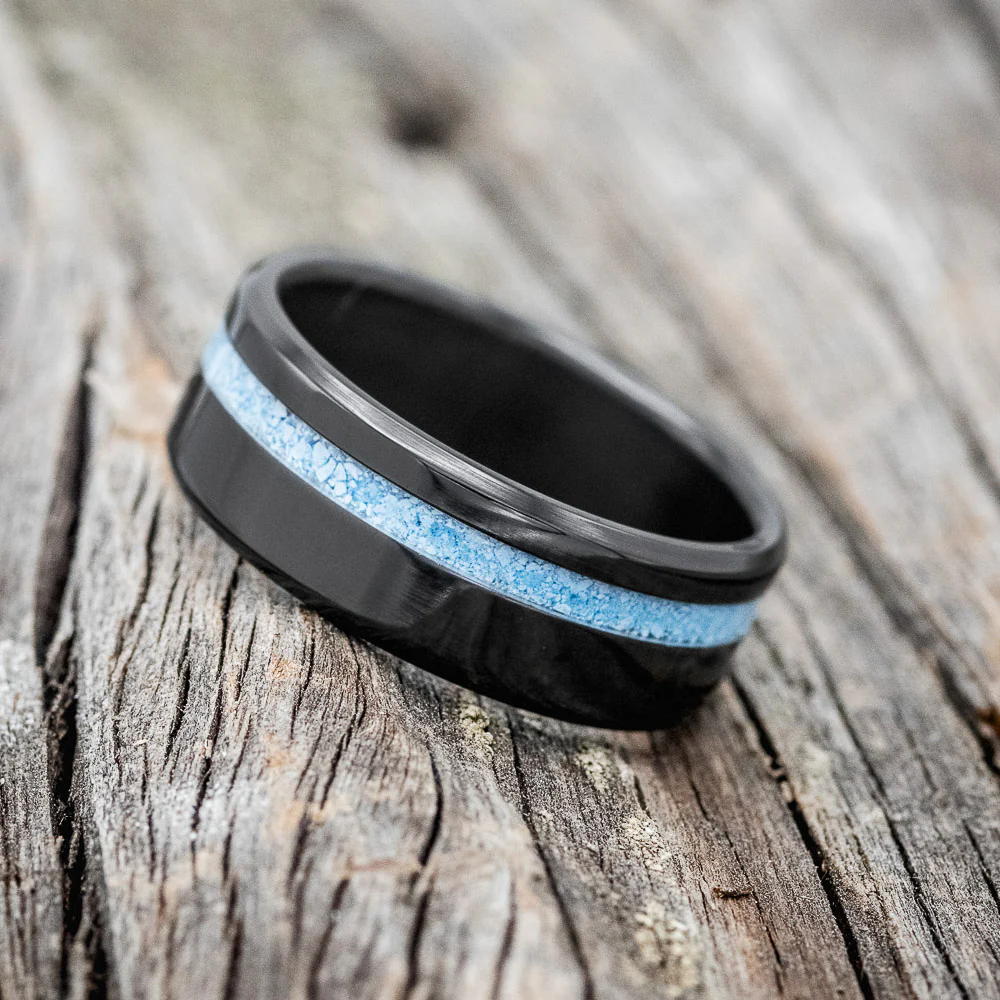 "VERTIGO" - TURQUOISE INLAY WEDDING BAND - Image 9