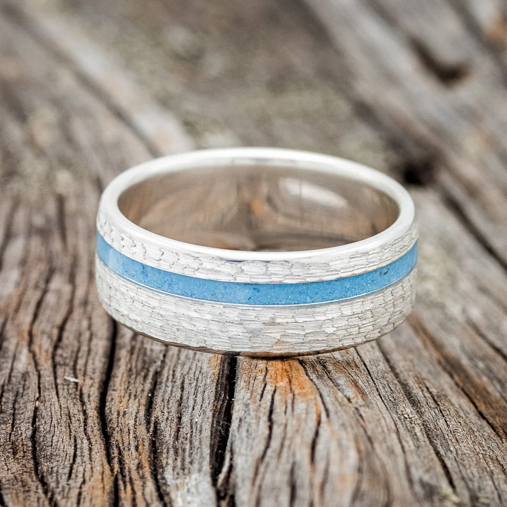"VERTIGO" - TURQUOISE WEDDING BAND WITH A HAMMERED FINISH - Image 10