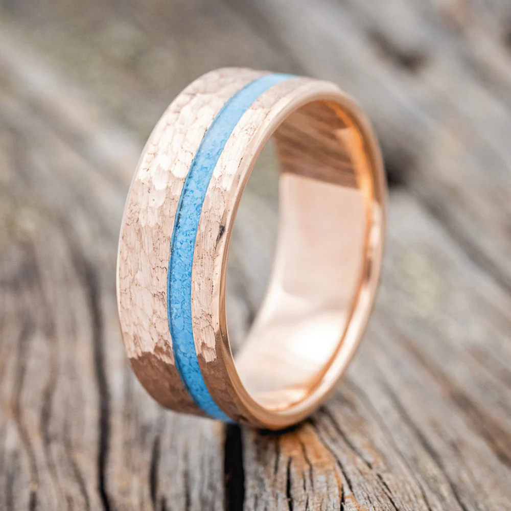 "VERTIGO" - TURQUOISE WEDDING BAND WITH A HAMMERED FINISH - Image 11