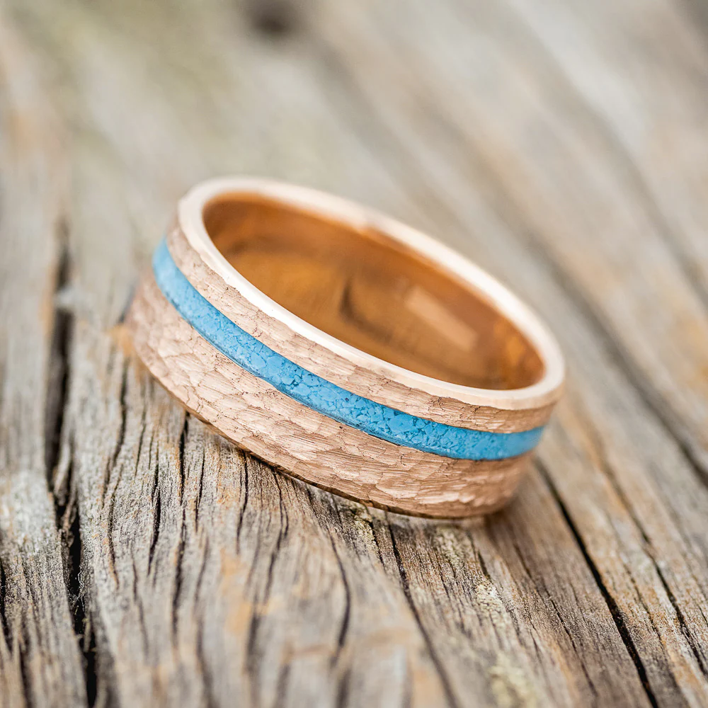 "VERTIGO" - TURQUOISE WEDDING BAND WITH A HAMMERED FINISH - Image 12
