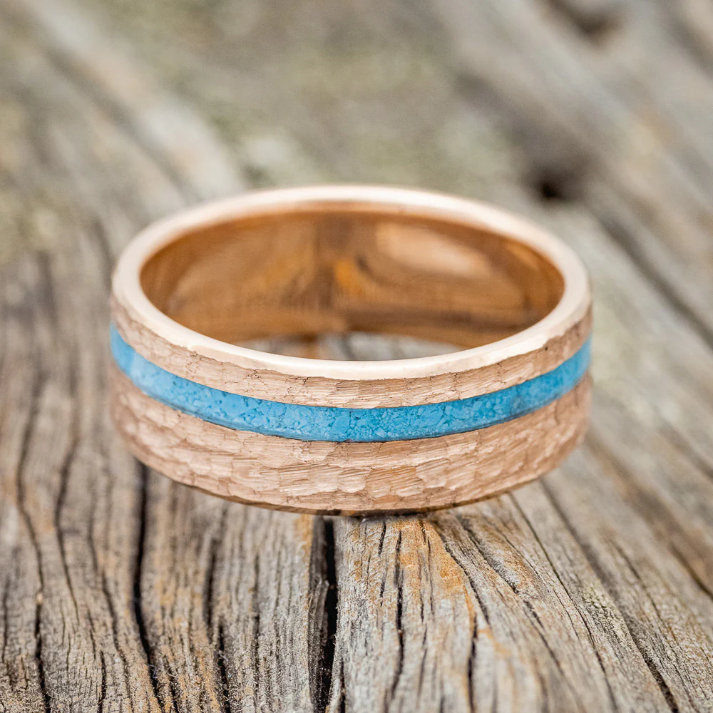 "VERTIGO" - TURQUOISE WEDDING BAND WITH A HAMMERED FINISH - Image 13