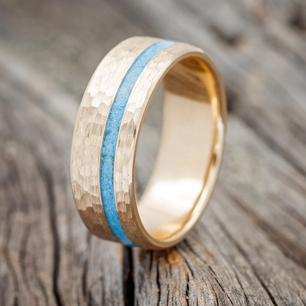 "VERTIGO" - TURQUOISE WEDDING BAND WITH A HAMMERED FINISH - Image 14