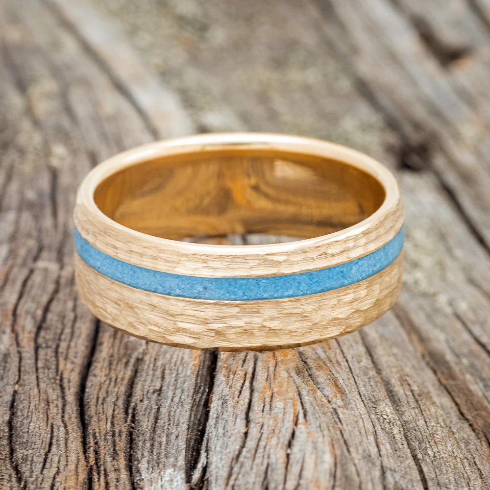"VERTIGO" - TURQUOISE WEDDING BAND WITH A HAMMERED FINISH - Image 16