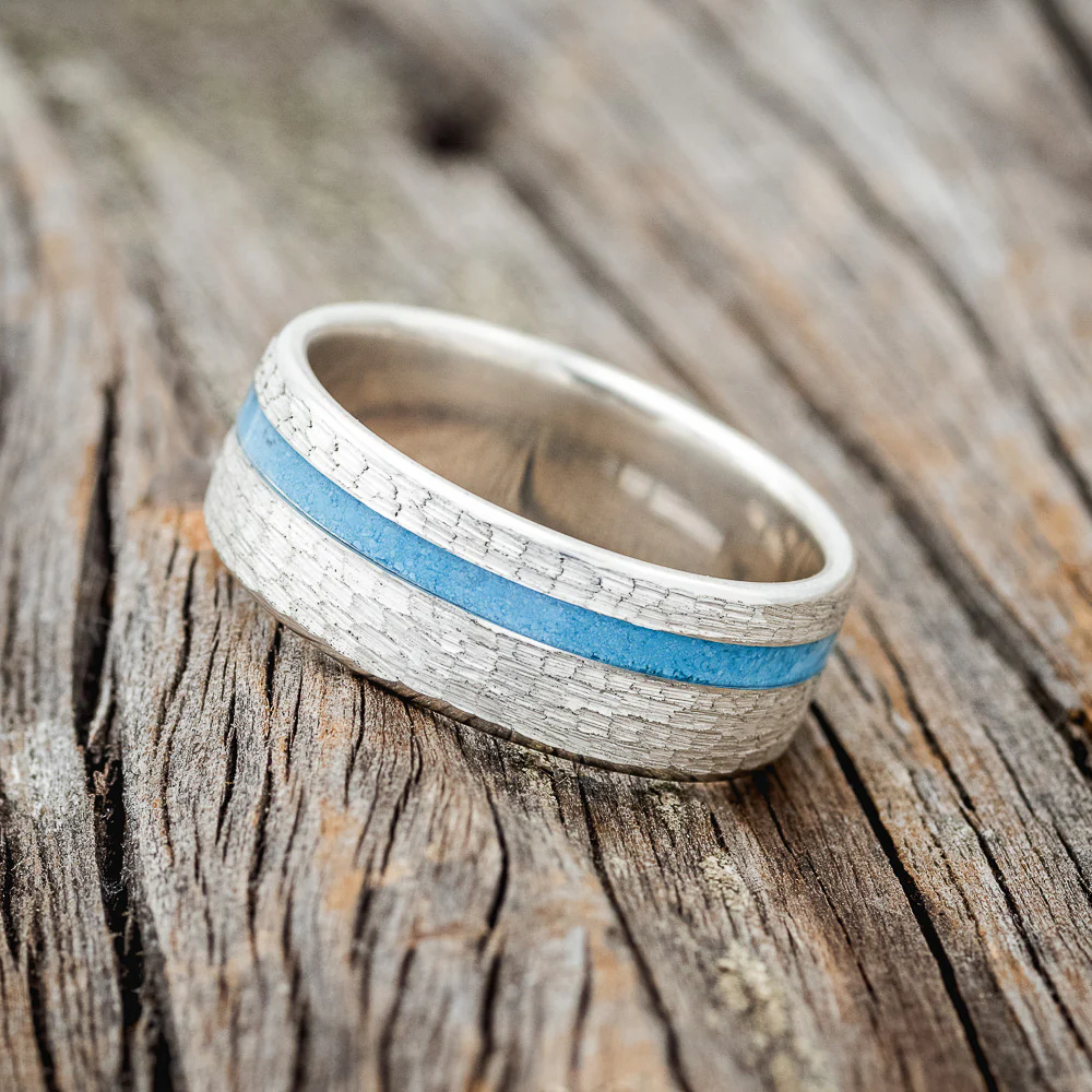 "VERTIGO" - TURQUOISE WEDDING BAND WITH A HAMMERED FINISH - Image 9