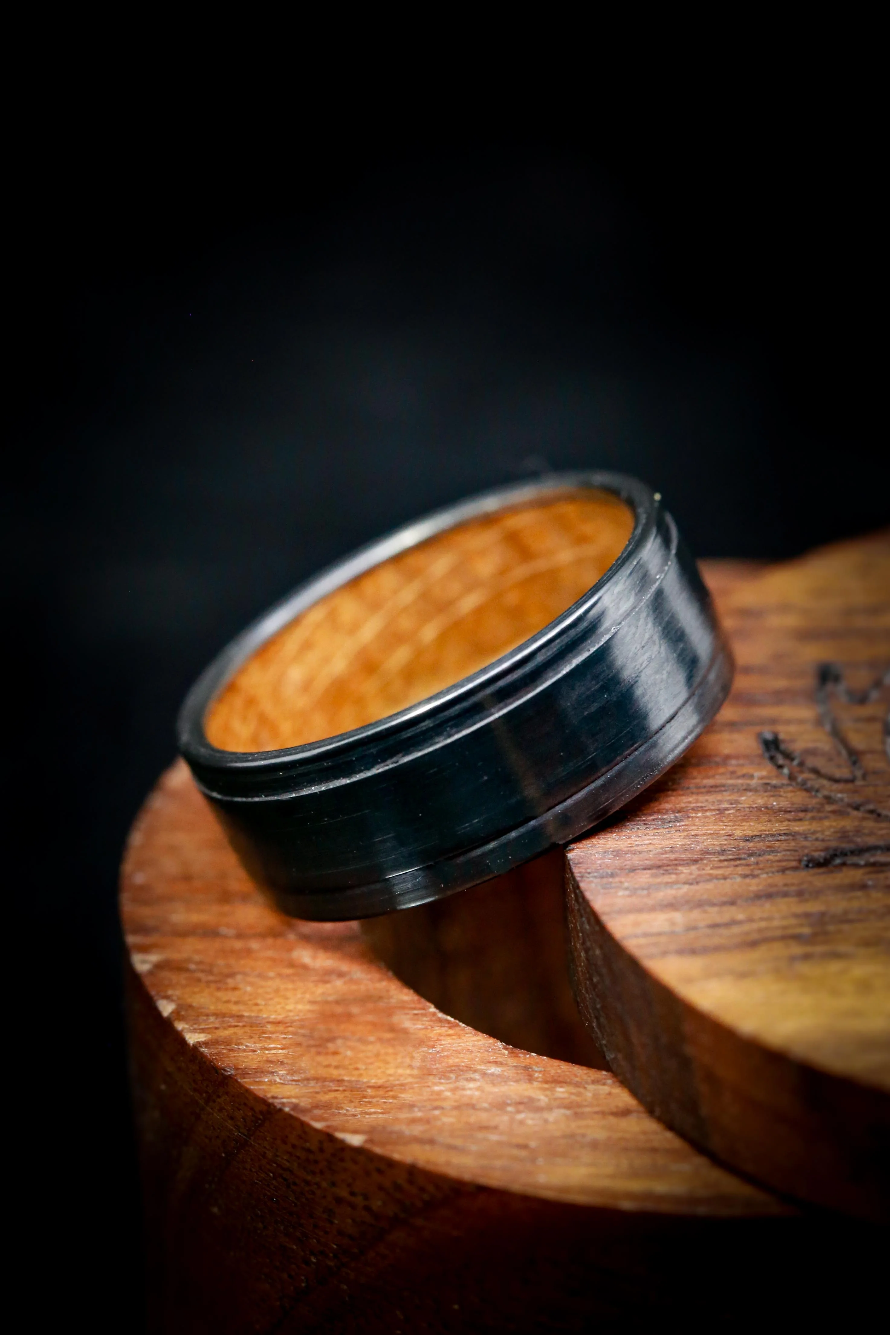 "SEDONA" - WHISKEY BARREL LINED WEDDING RING WITH A BRUSHED FINISH - Image 11